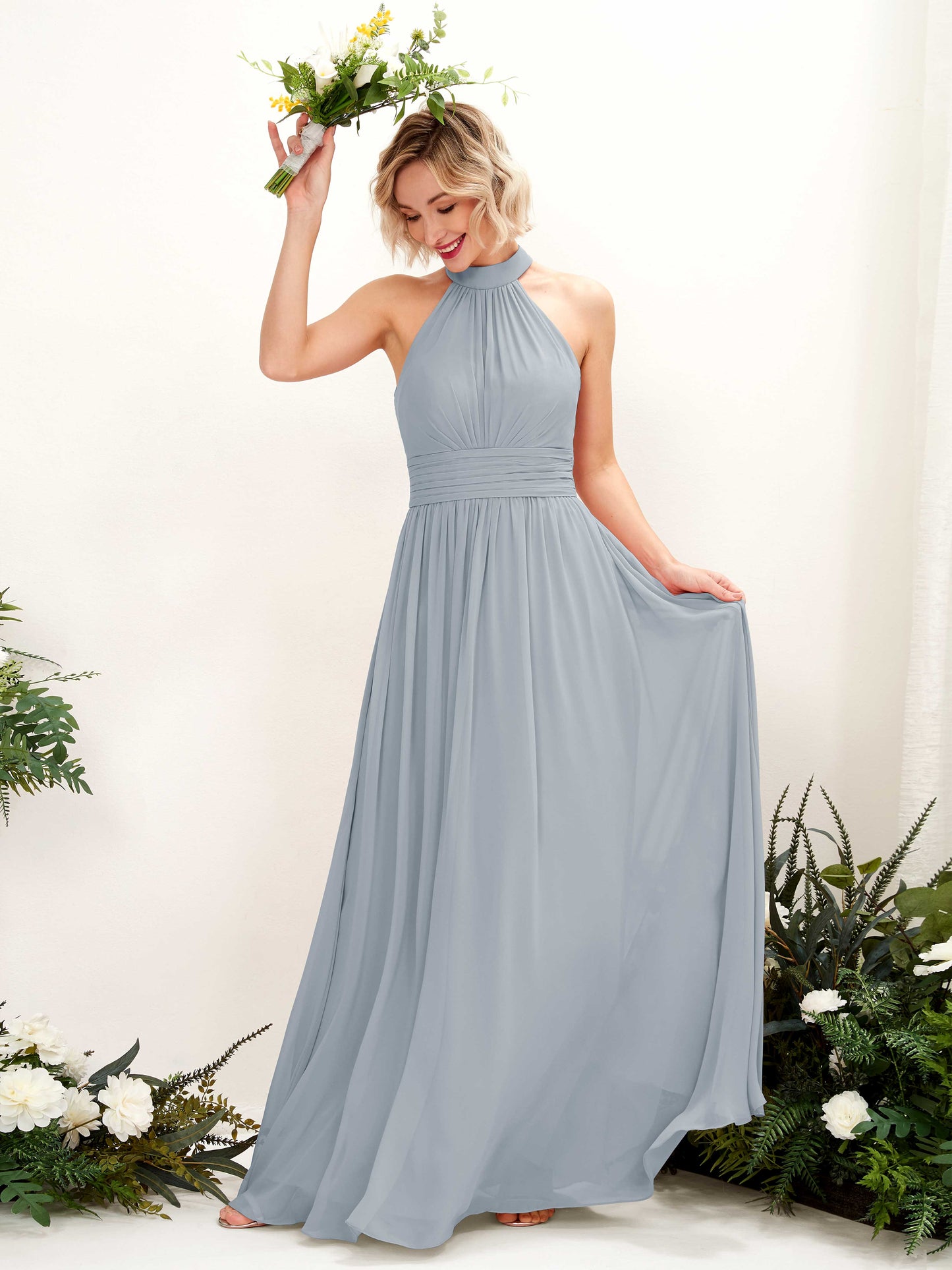 Hilda Dusty Blue-Upgrade Halter Maxi Dress