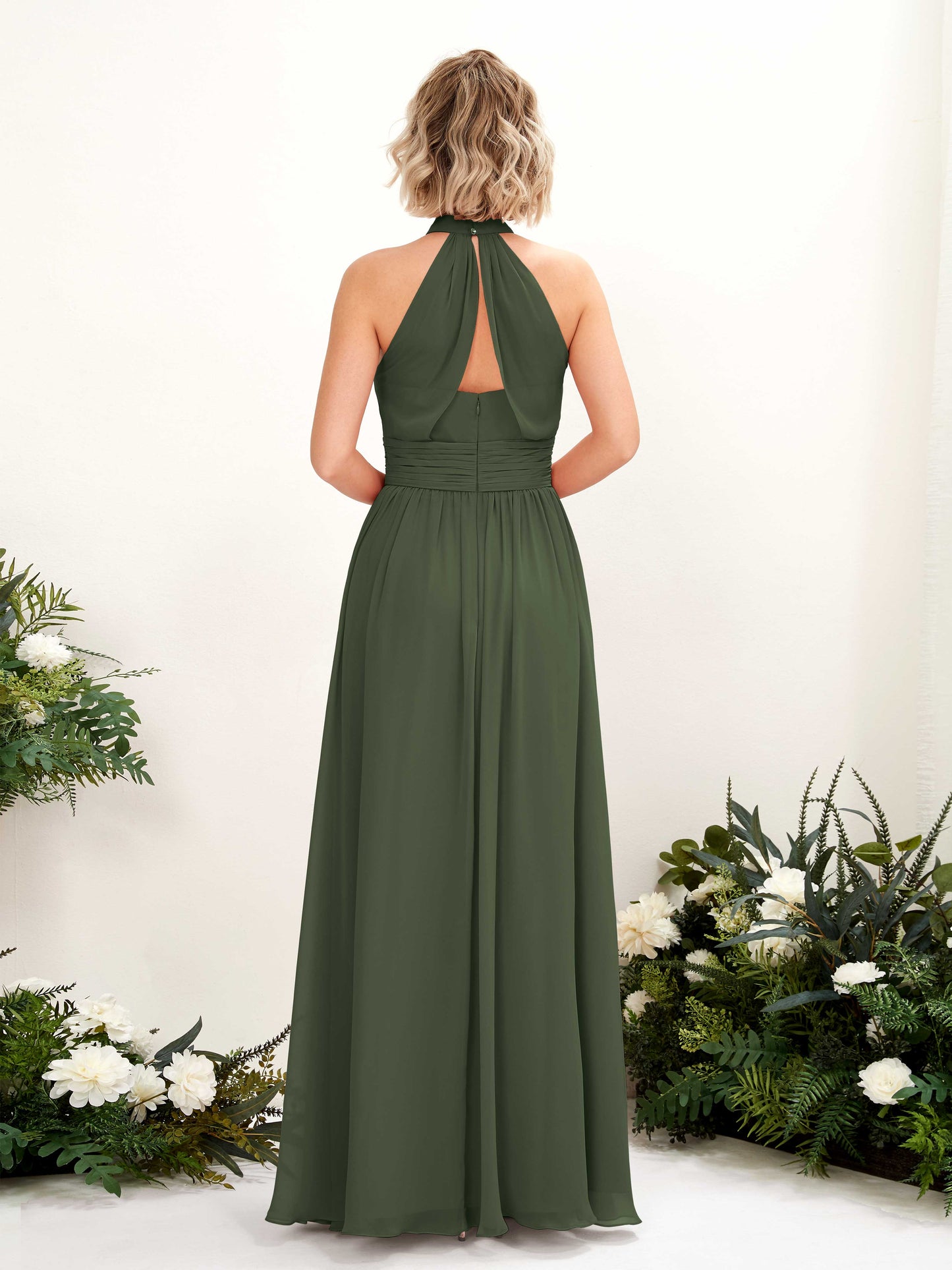 Hilda Martini Olive Halter Maxi Dress