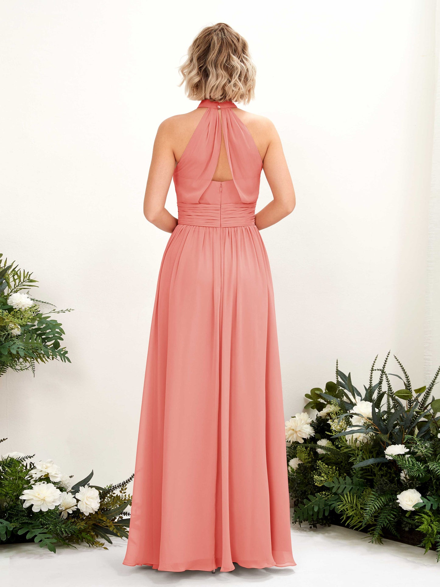 Hilda Peach Pink Halter Maxi Dress