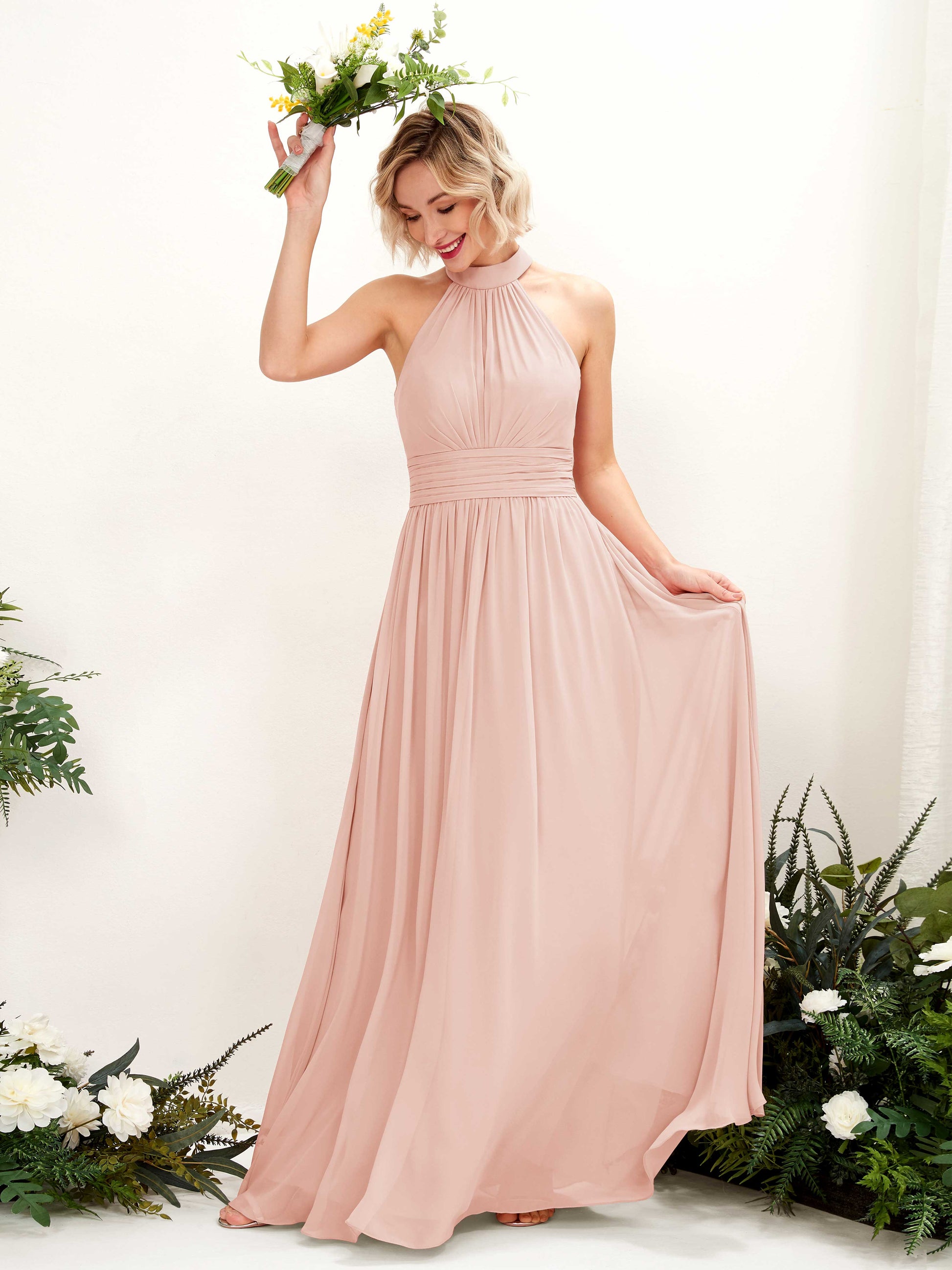 Hilda Pearl Pink Halter Maxi Dress