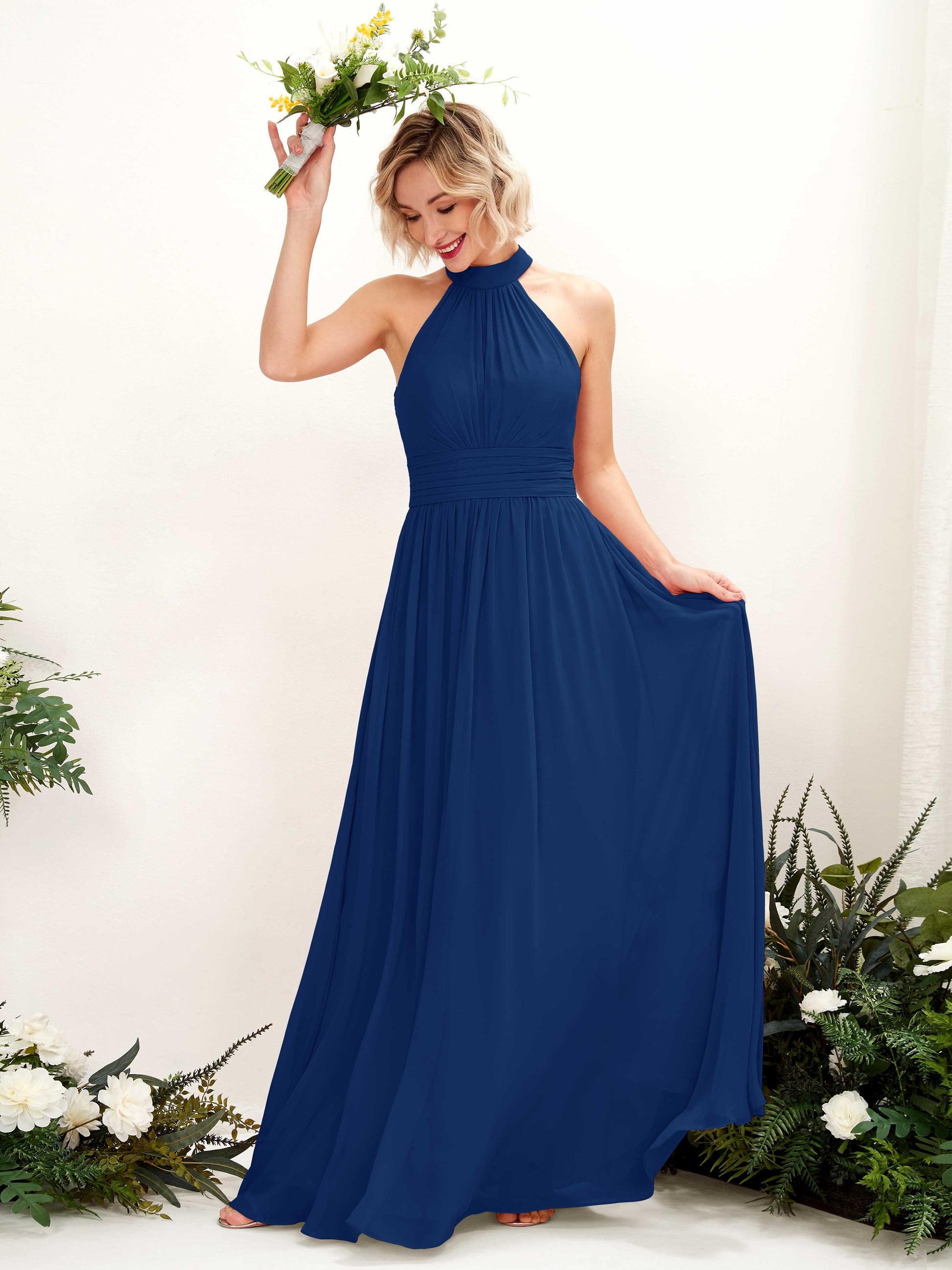 Hilda Royal Blue Halter Maxi Dress