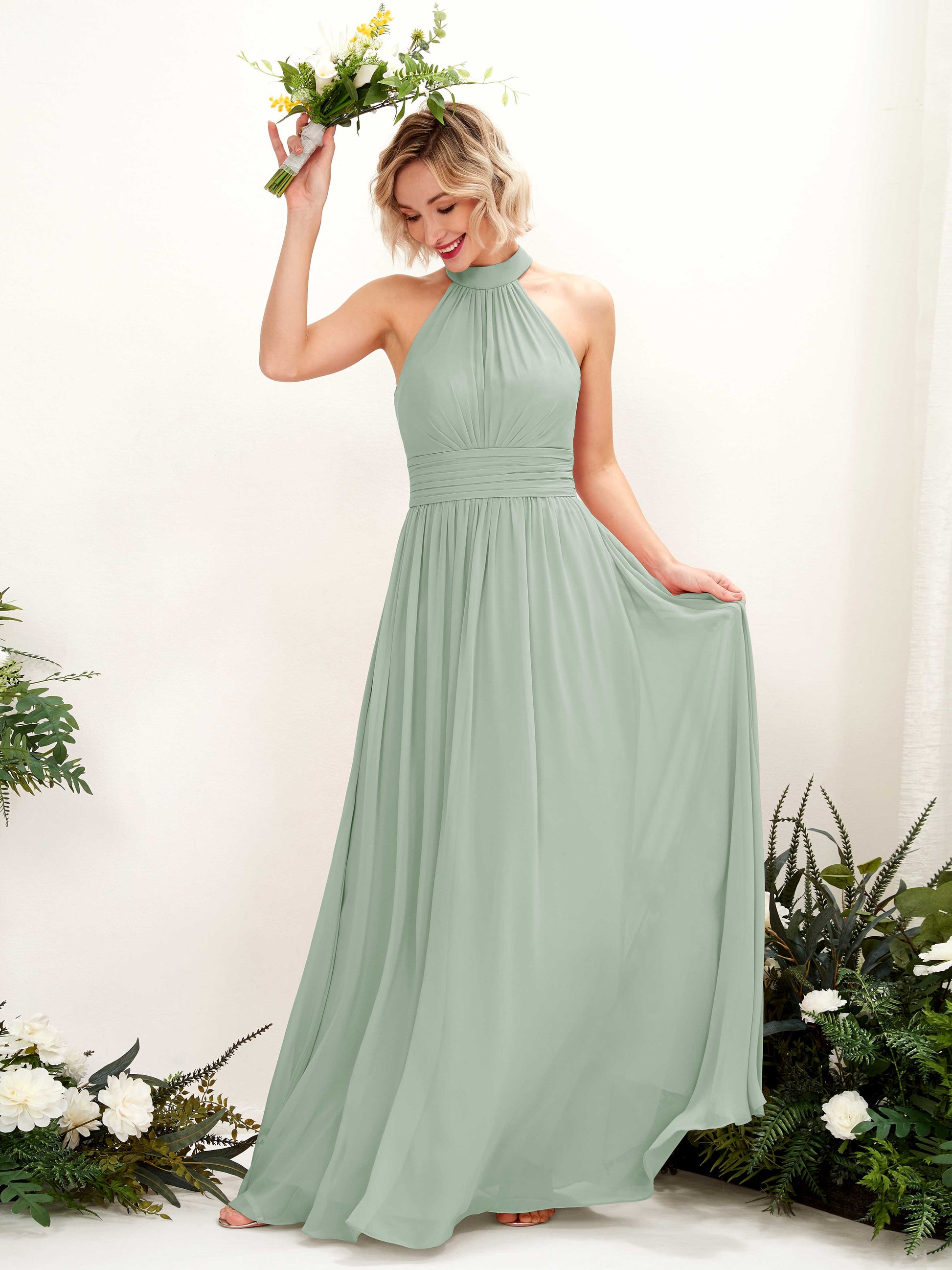 Hilda Sage Green Halter Maxi Dress