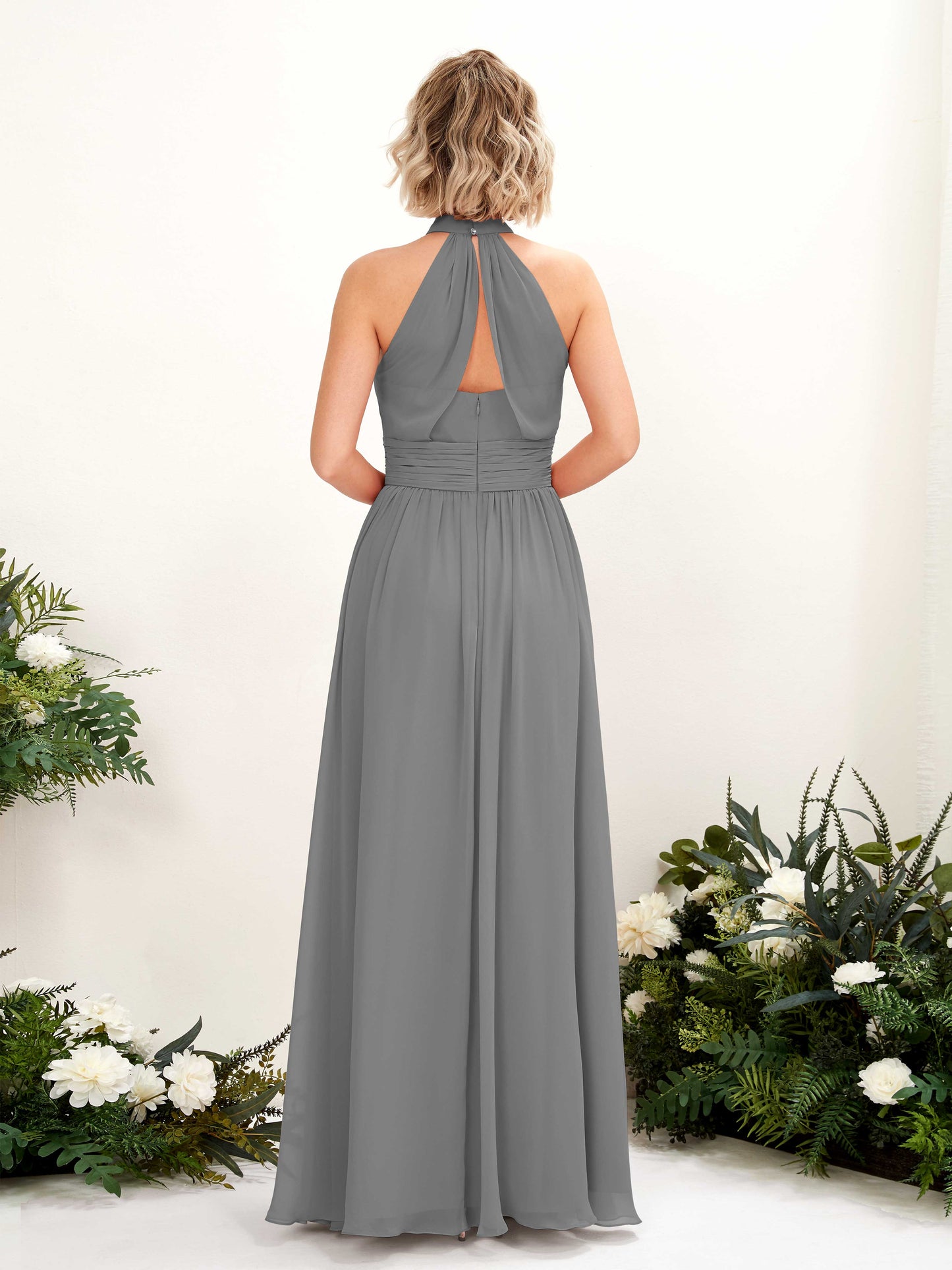 Hilda Steel Gray Halter Maxi Dress