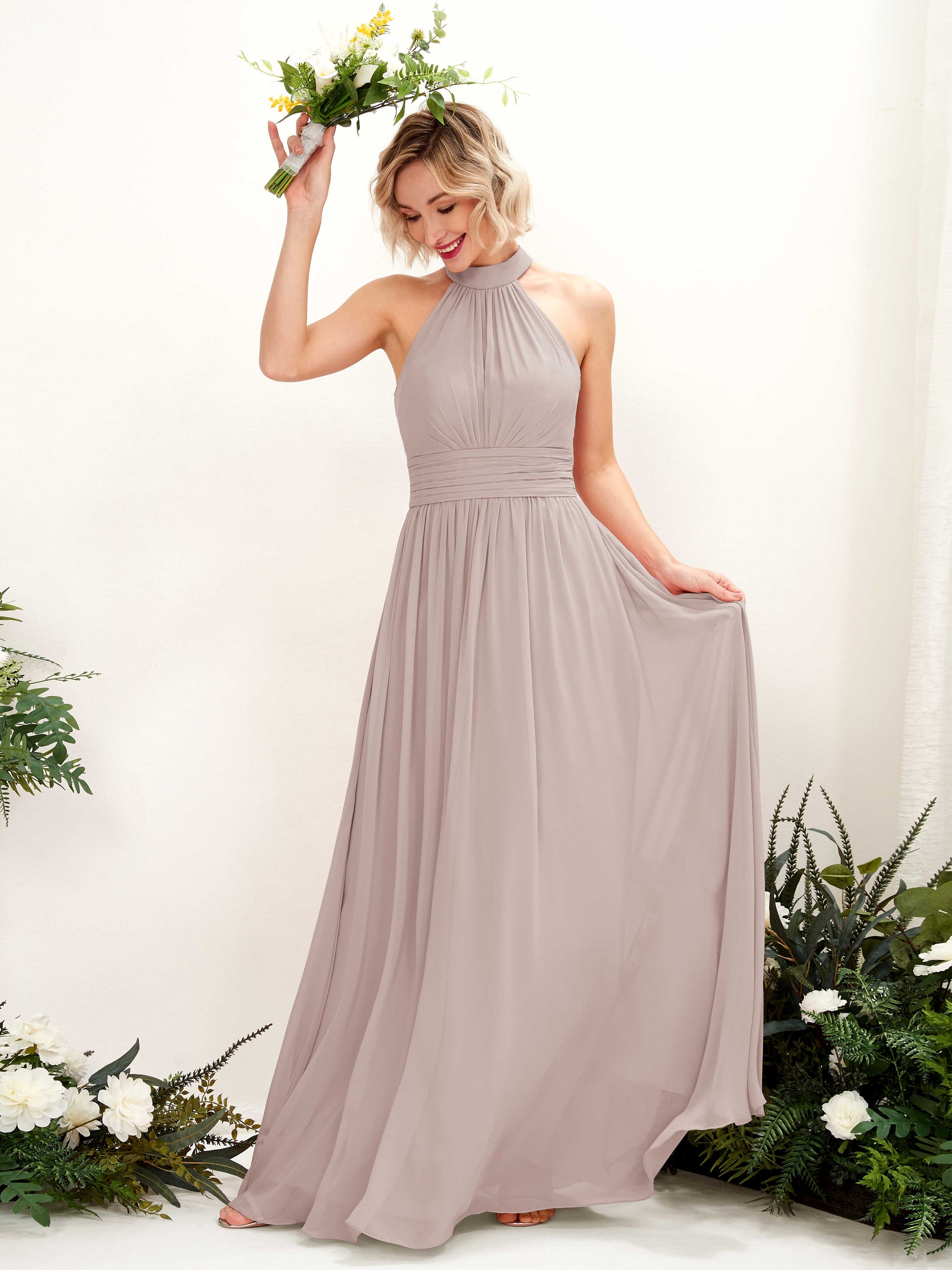 Hilda Taupe Halter Maxi Dress