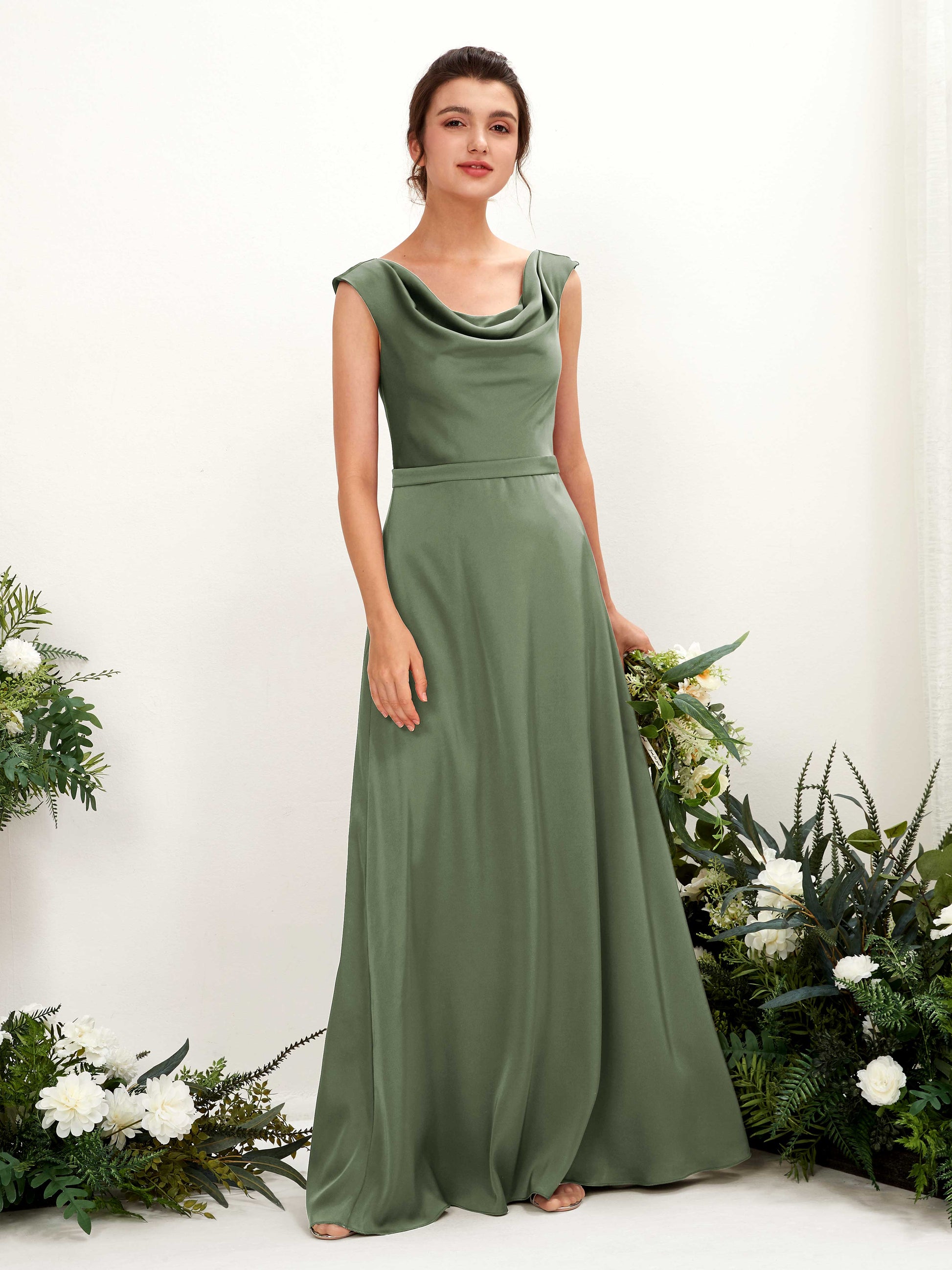 Irma Green Olive Satin Maxi Dress