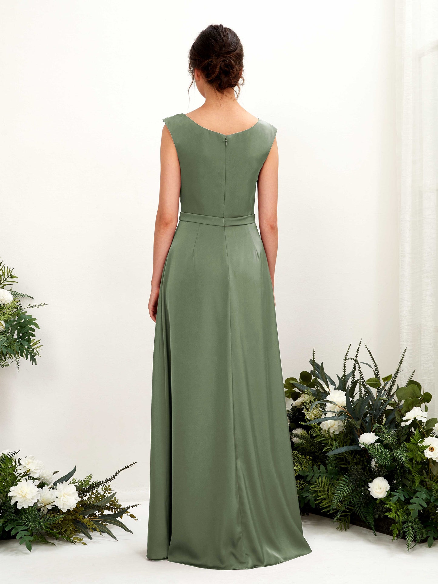 Irma Green Olive Satin Maxi Dress