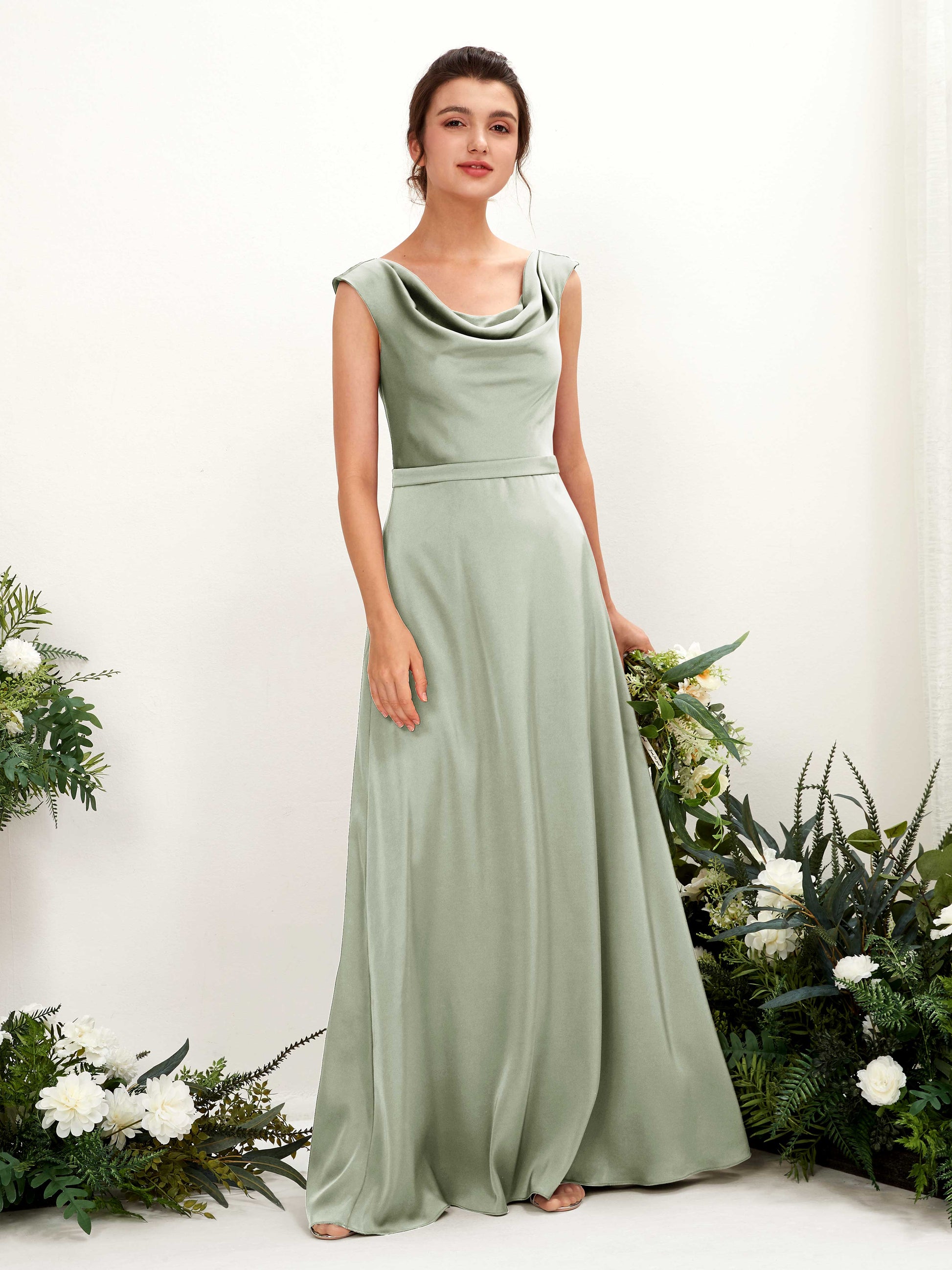 Irma Sage Green Satin Maxi Dress