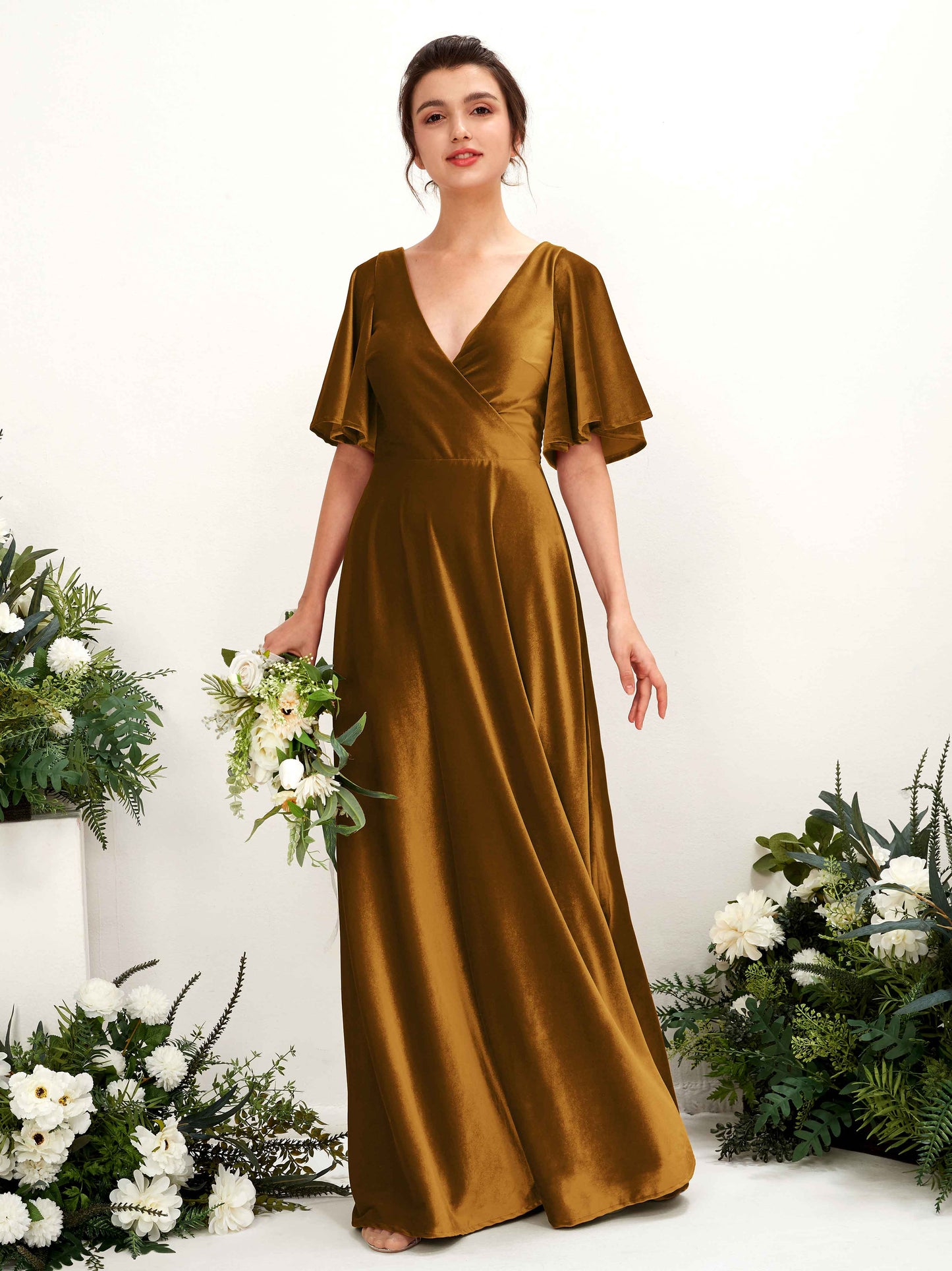 Janet Burnished Gold Velvet Maxi Dress