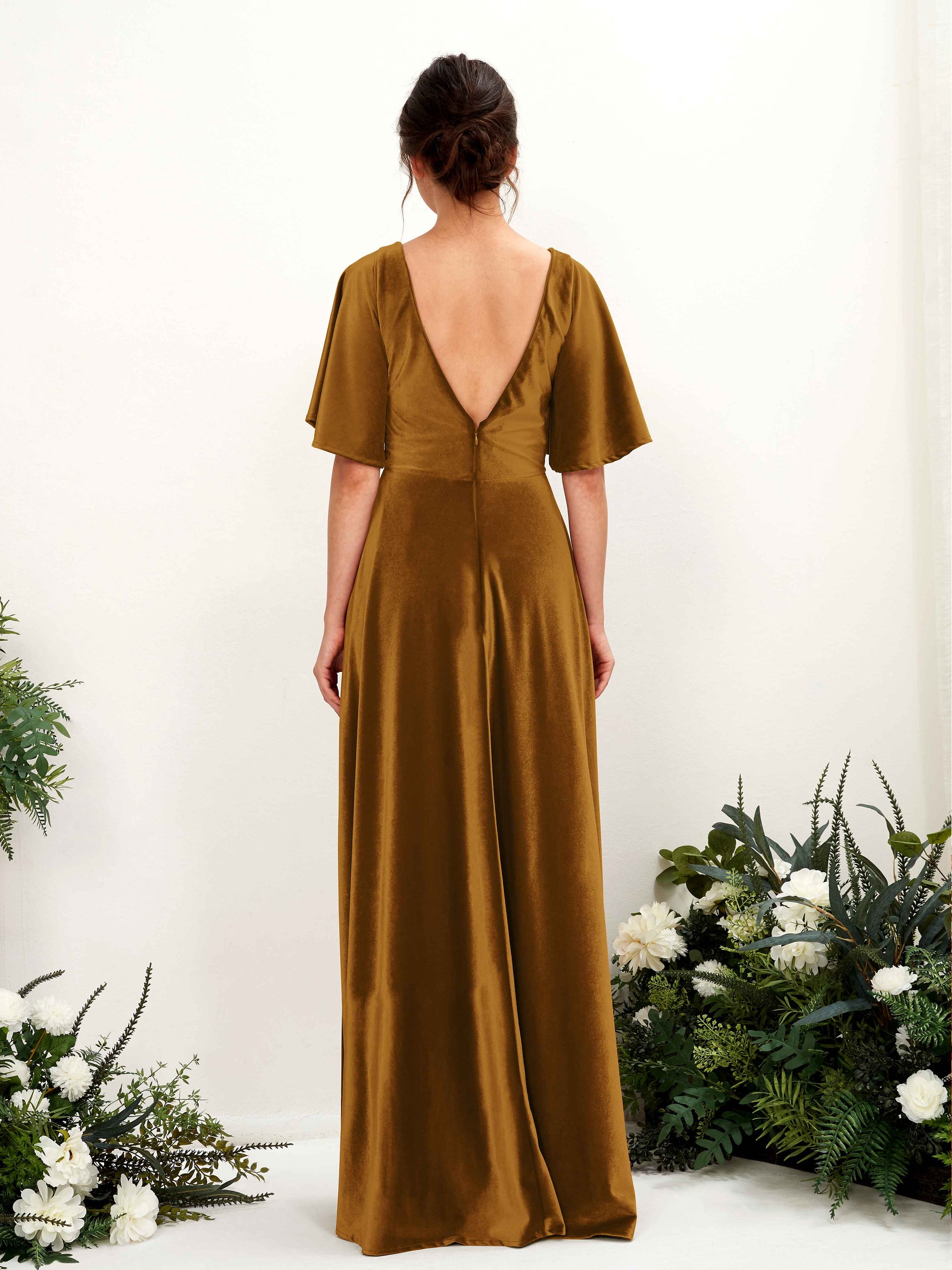 Janet Burnished Gold Velvet Maxi Dress