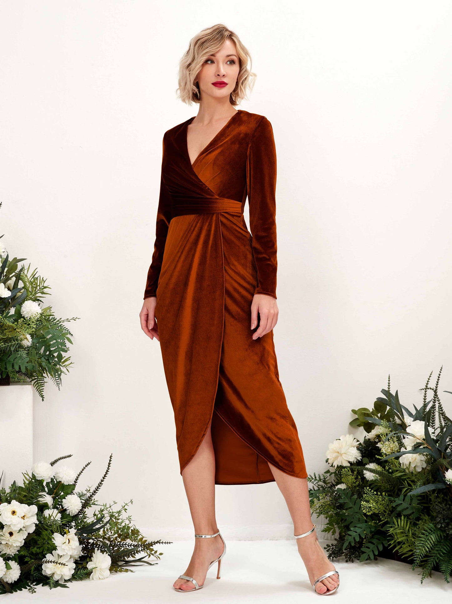 Jenny Burant Orange Velvet Long Sleeve Maxi Dress