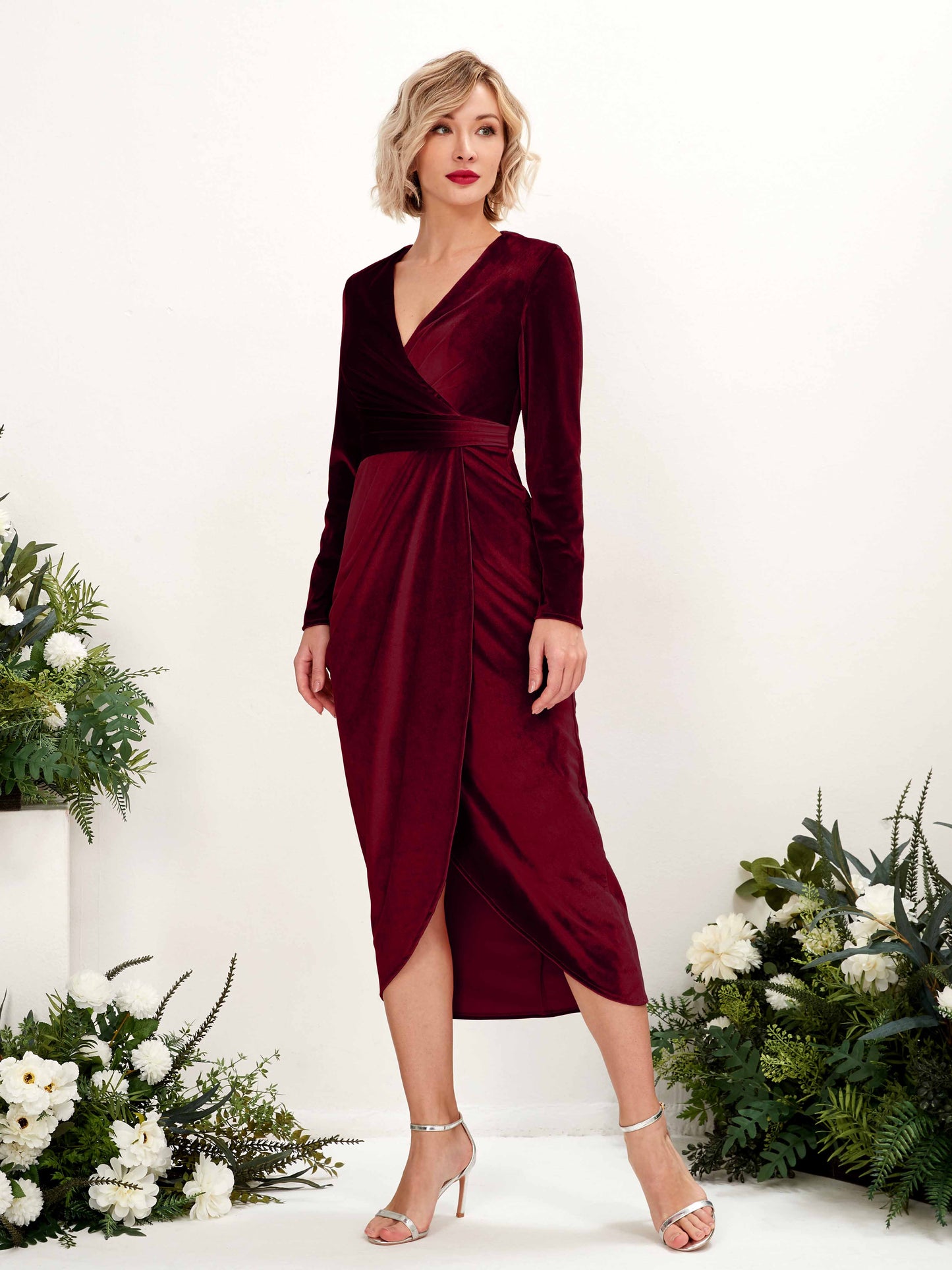 Jenny Burgundy Velvet Long Sleeve Maxi Dress