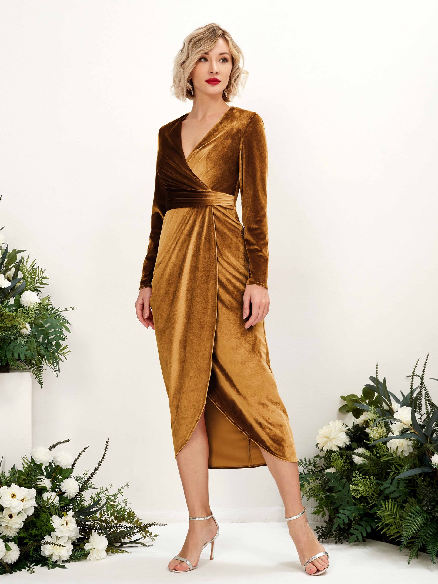 Jenny Burnished Gold Velvet Long Sleeve Maxi Dress