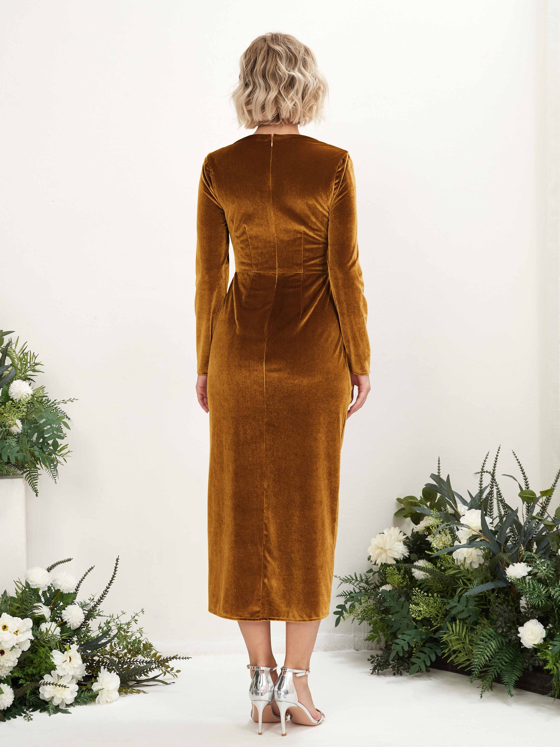 Jenny Burnished Gold Velvet Long Sleeve Maxi Dress