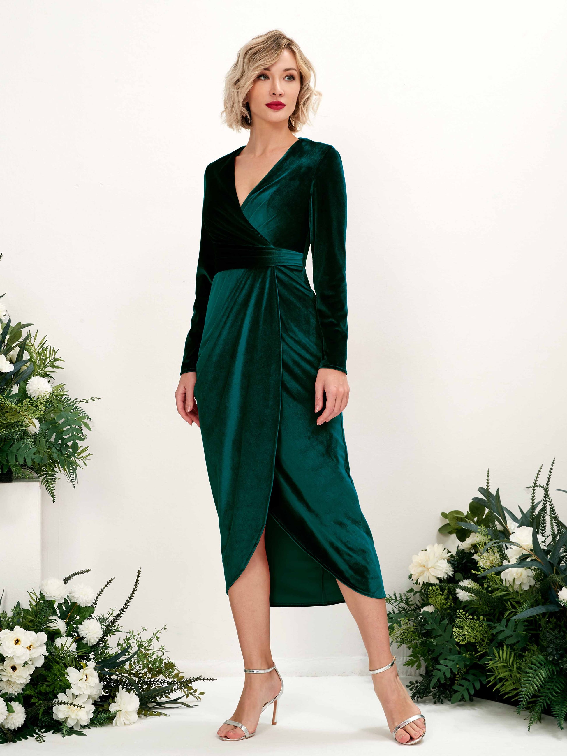 Jenny Hunter Green Velvet Long Sleeve Maxi Dress