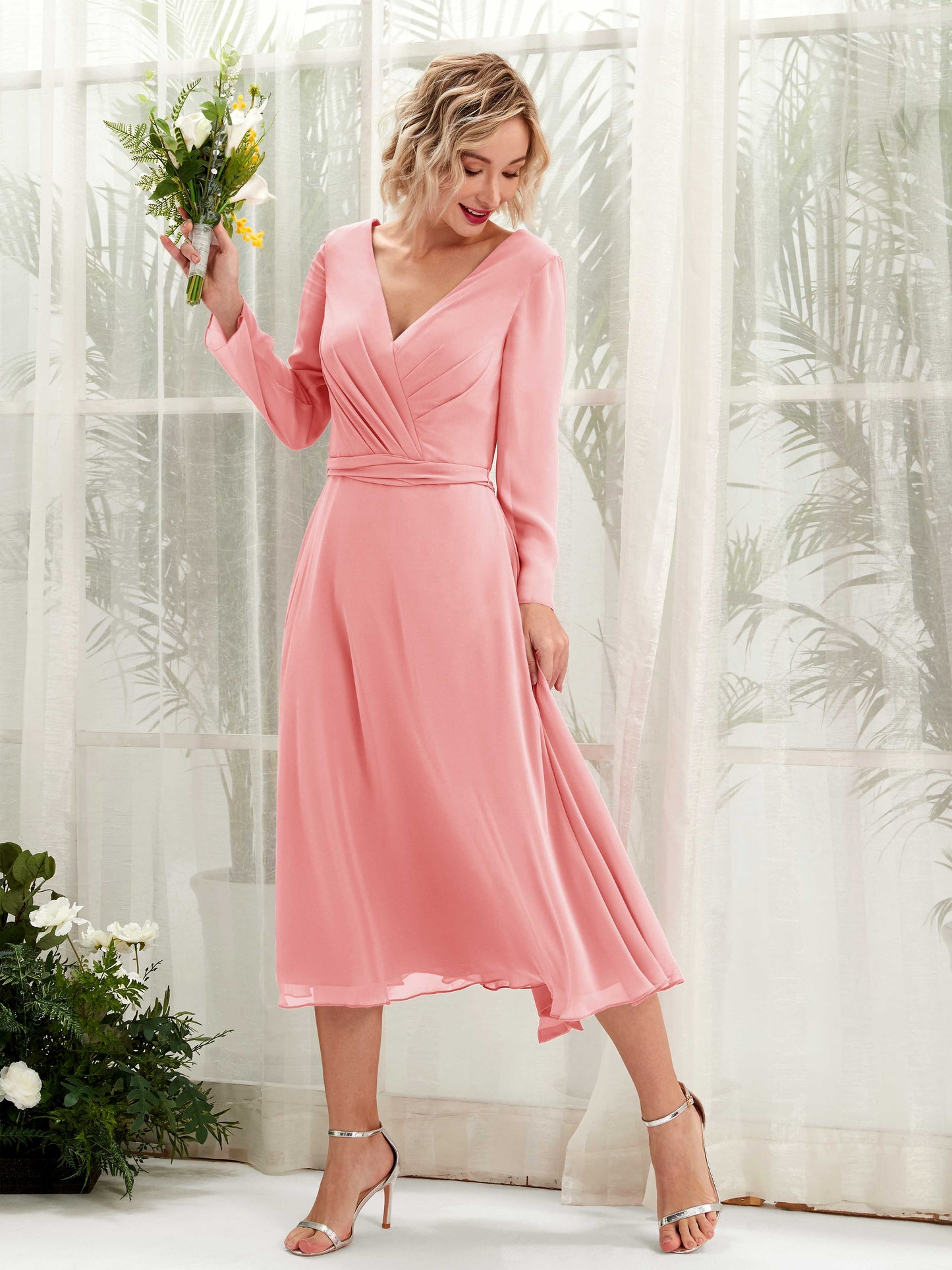 Joanna Ballet Pink Long Sleeve Midi Dress