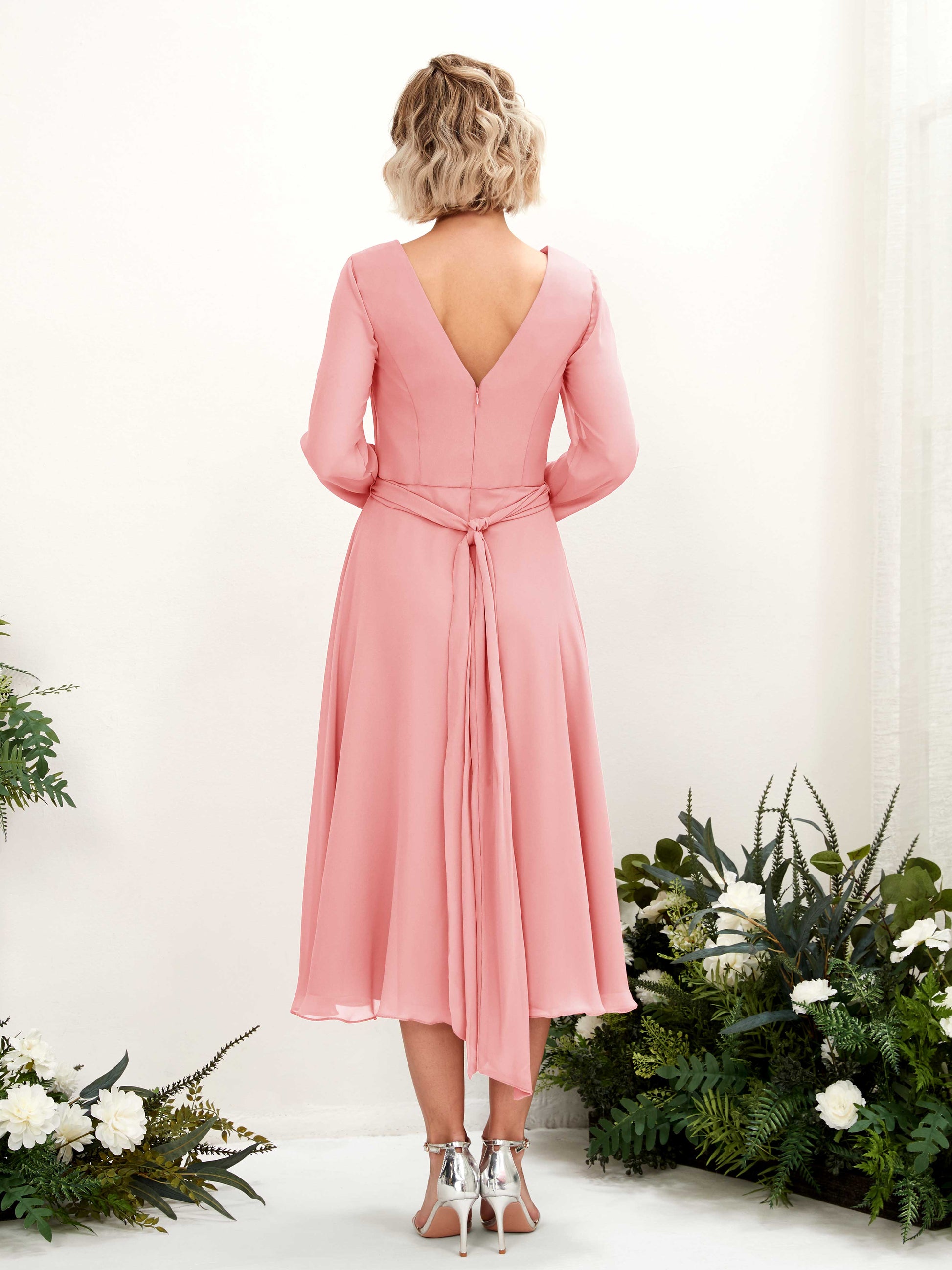 Joanna Ballet Pink Long Sleeve Midi Dress