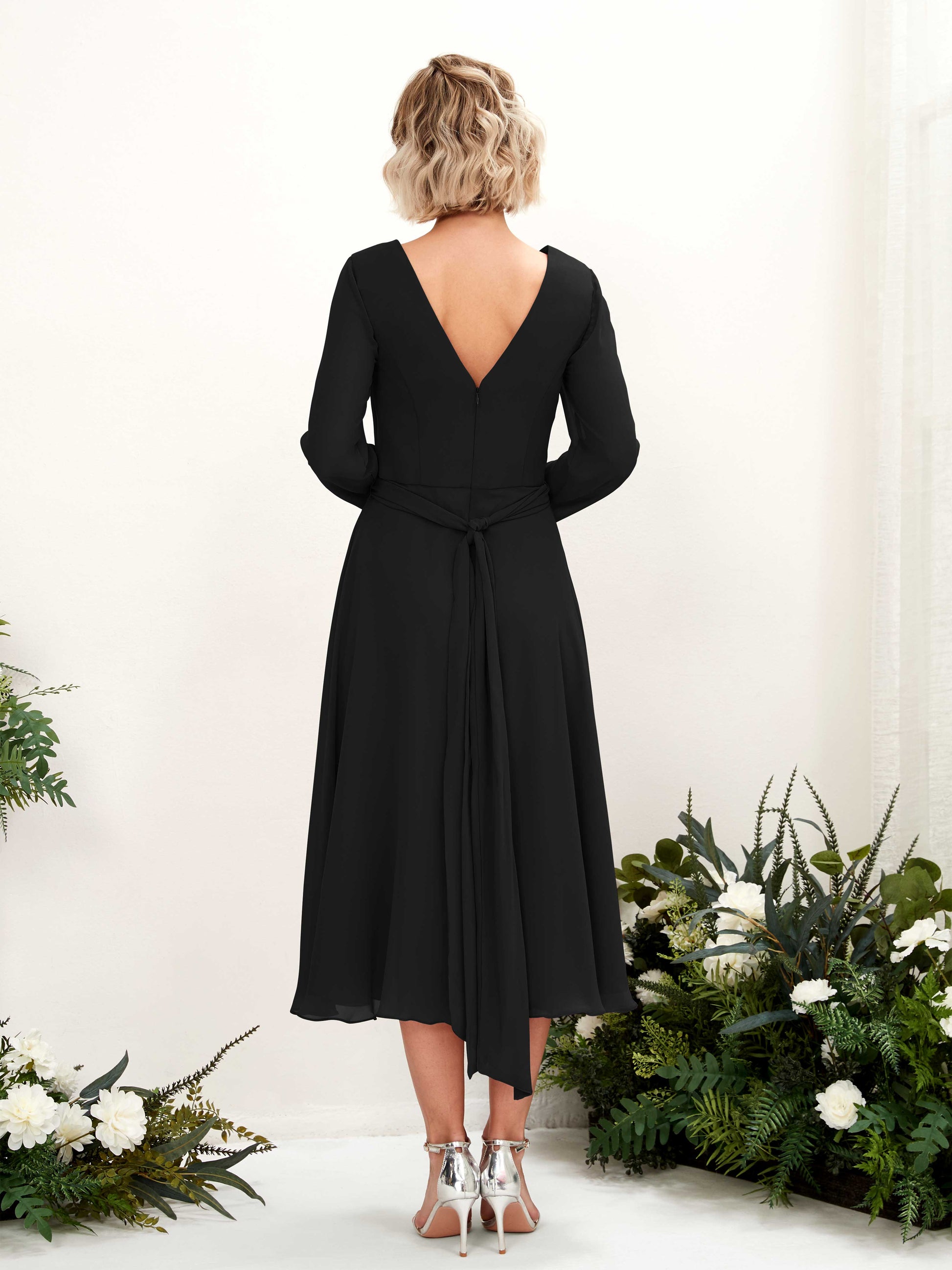 Joanna Black Long Sleeve Midi Dress