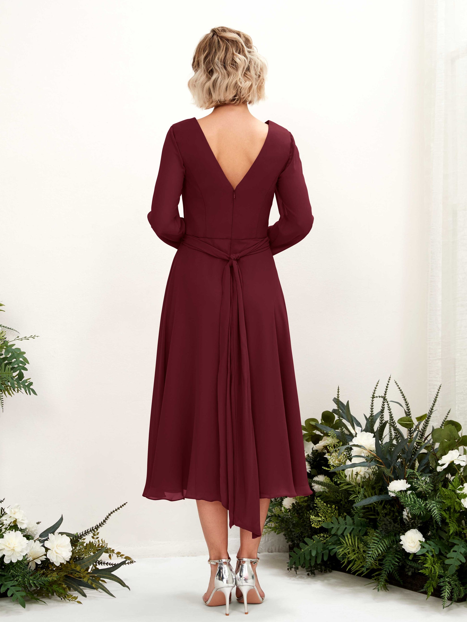 Joanna Burgundy Long Sleeve Midi Dress