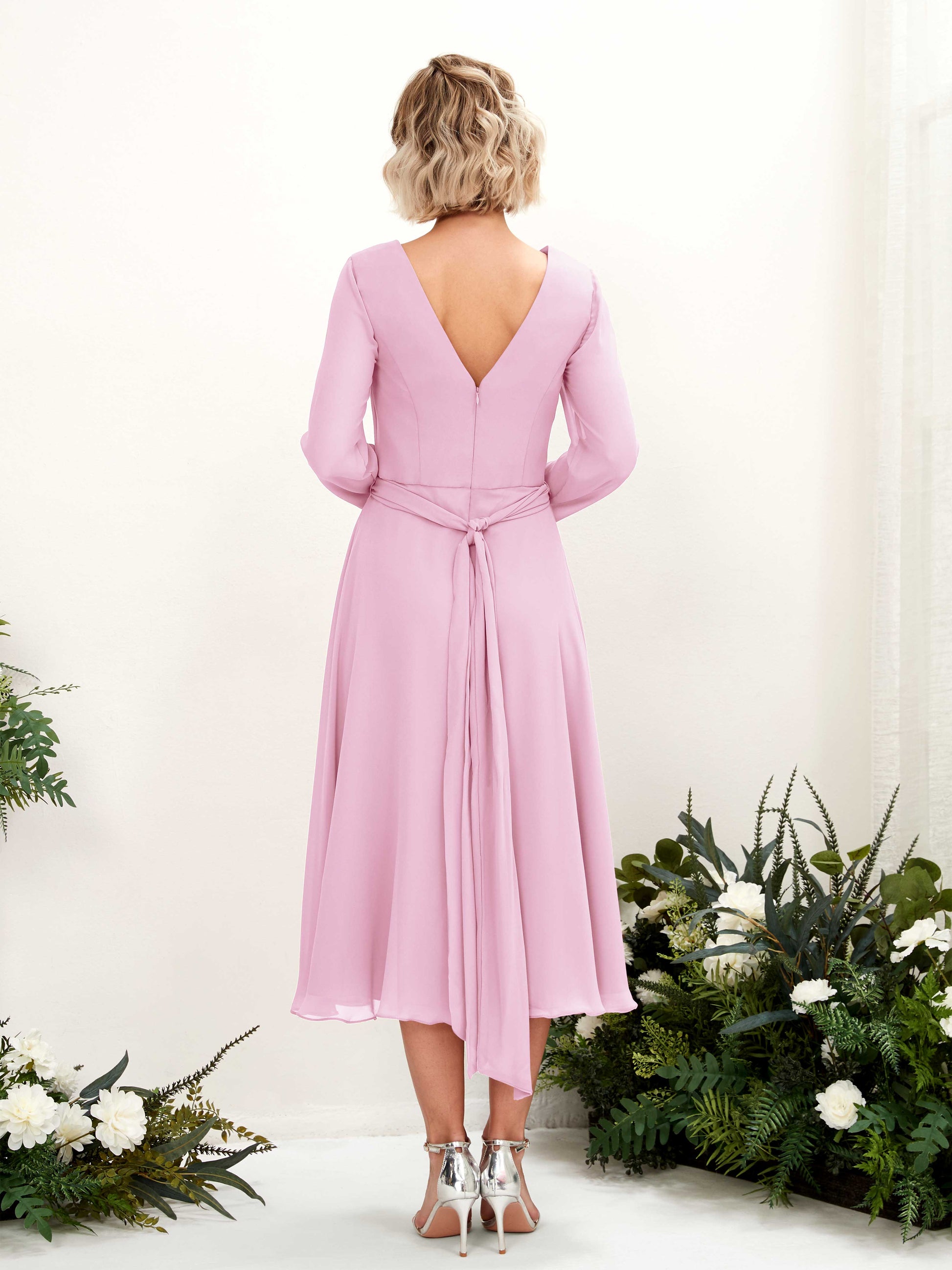 Joanna Candy Pink Long Sleeve Midi Dress