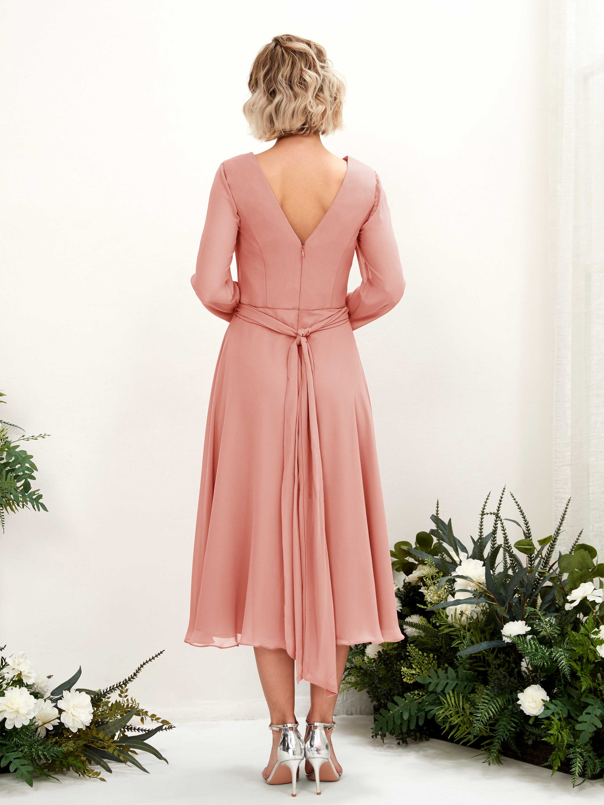 Joanna Champagne Rose Long Sleeve Midi Dress