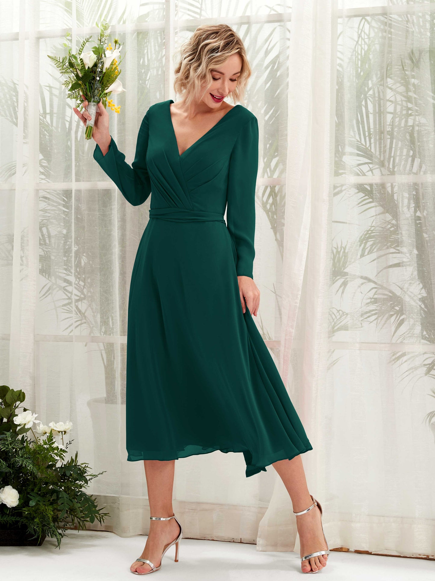 Joanna Dark Emerald Long Sleeve Midi Dress