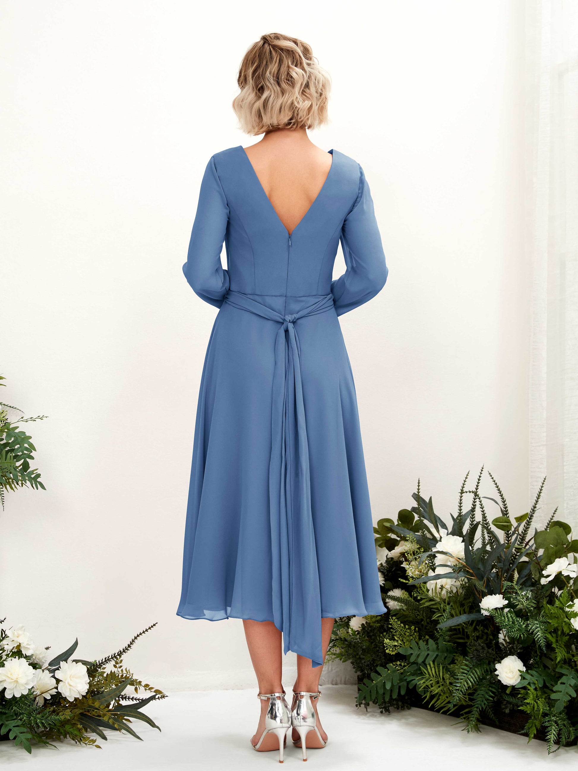 Joanna Dusty Blue Long Sleeve Midi Dress