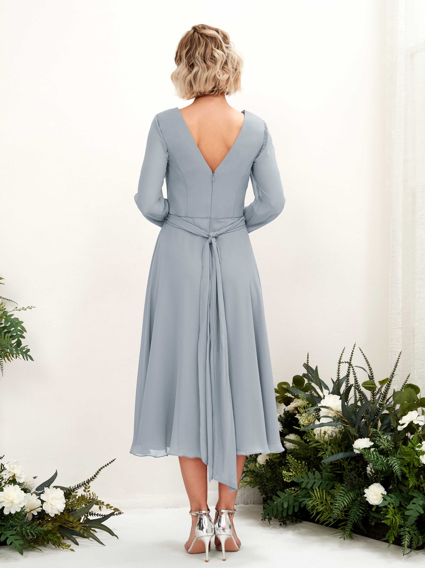 Joanna Dusty Blue-Upgrade Long Sleeve Midi Dress