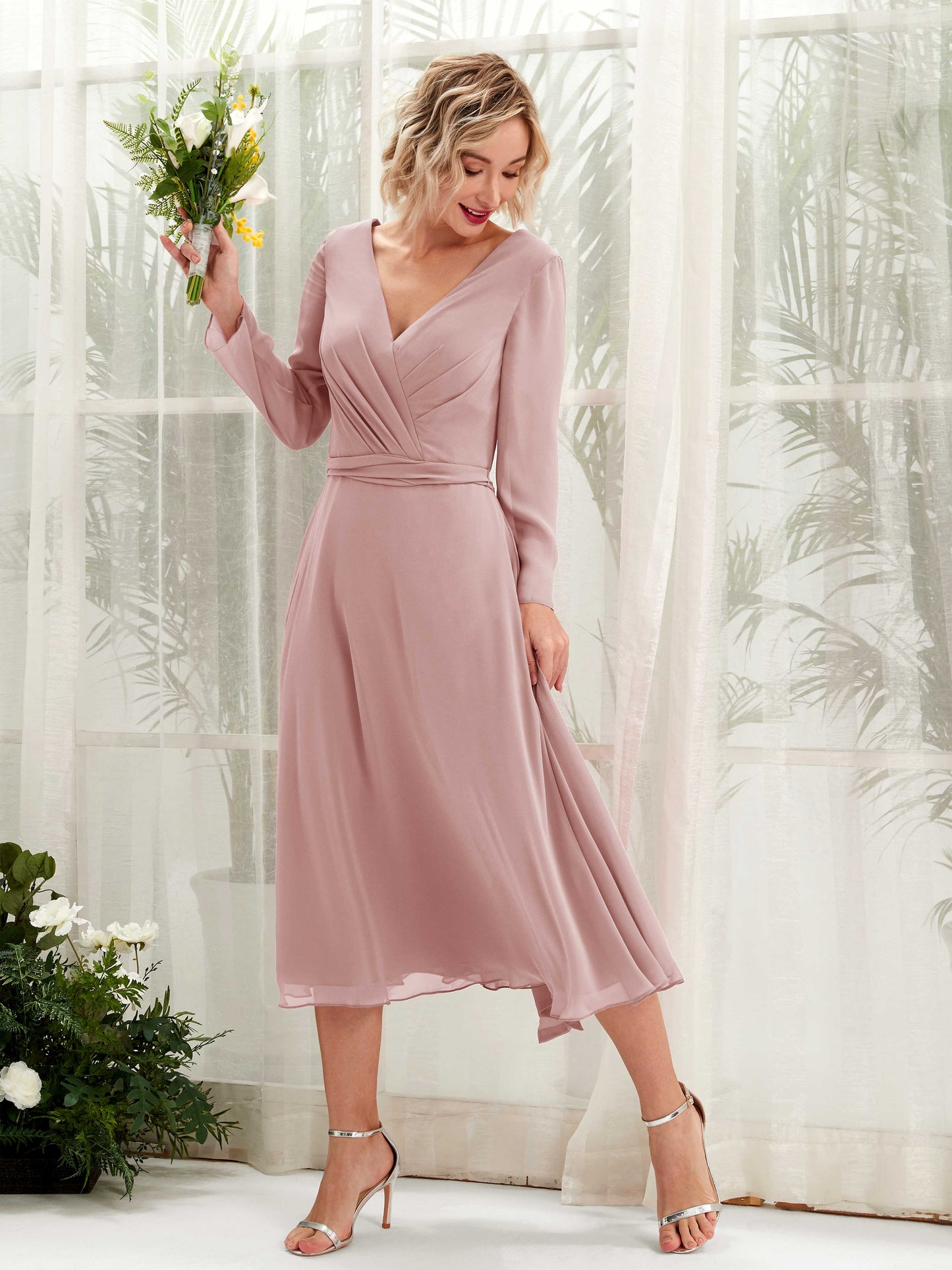 Joanna Dusty Rose Long Sleeve Midi Dress