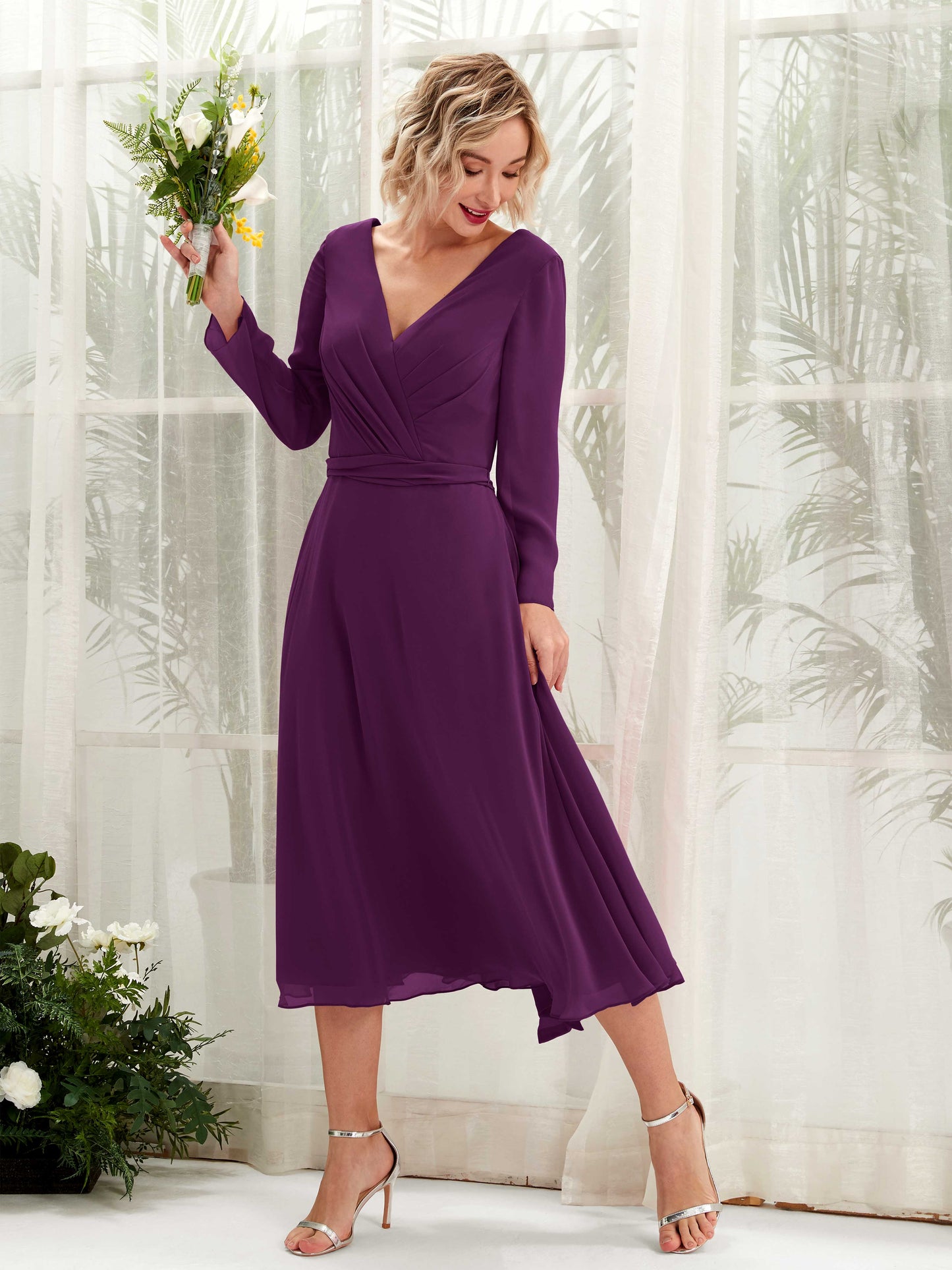 Joanna Grape Long Sleeve Midi Dress