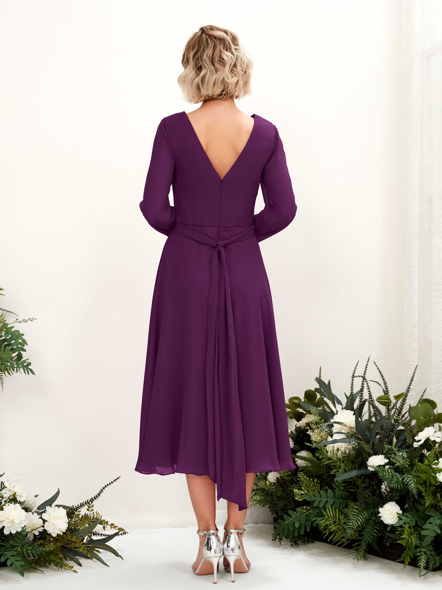 Joanna Grape Long Sleeve Midi Dress