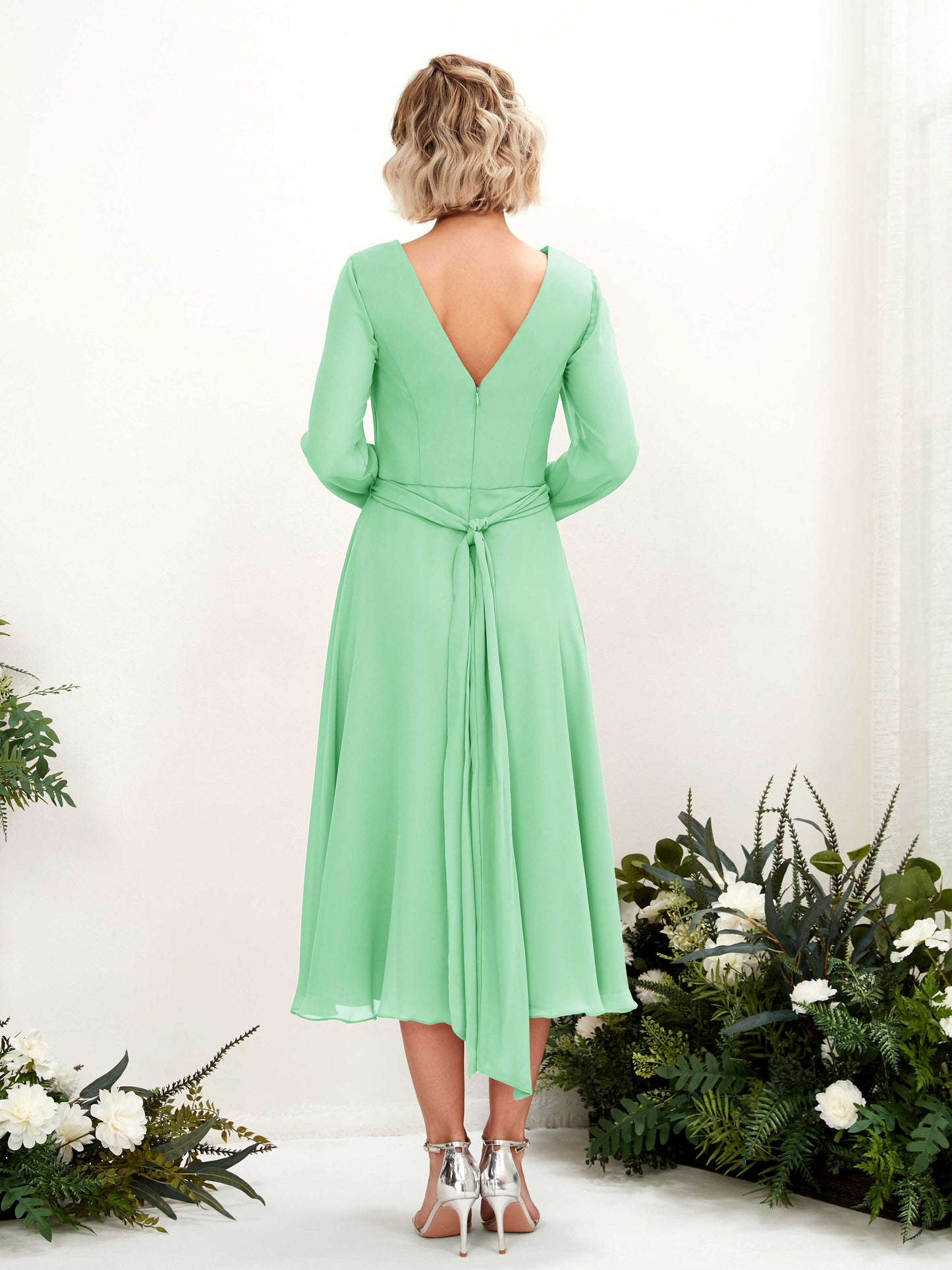 Joanna Mint Green Long Sleeve Midi Dress