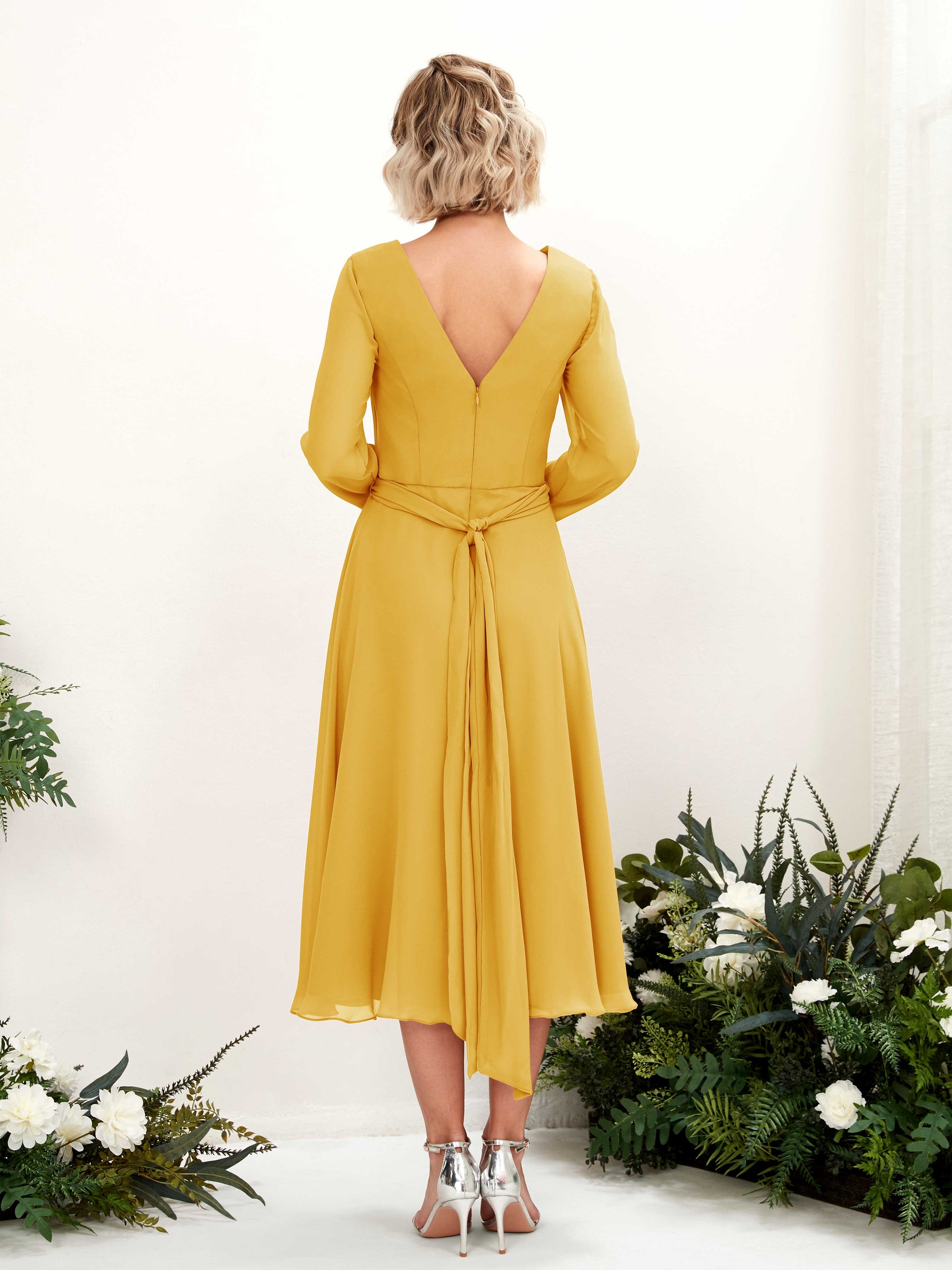 Joanna Mustard Yellow Long Sleeve Midi Dress