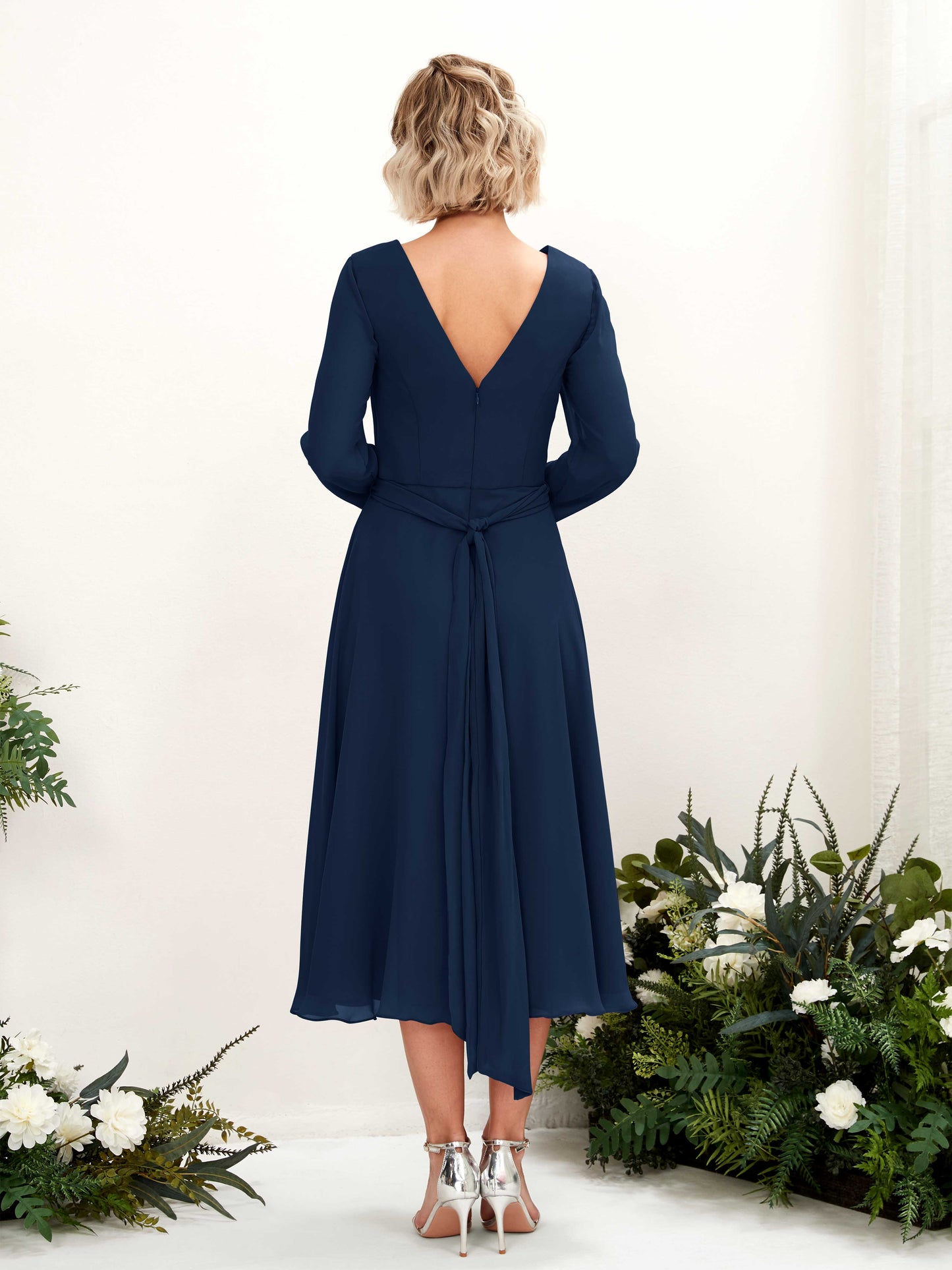 Joanna Navy Long Sleeve Midi Dress