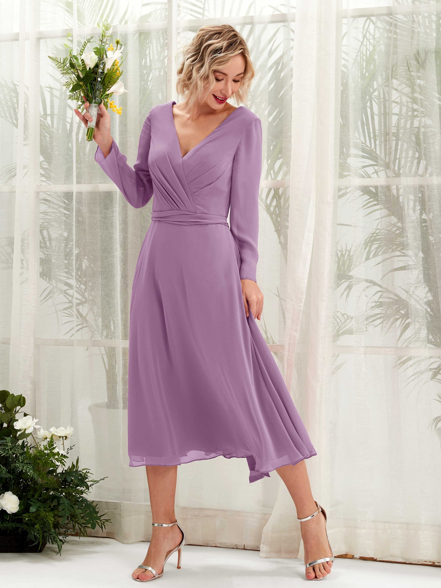 Joanna Orchid Mist Long Sleeve Midi Dress