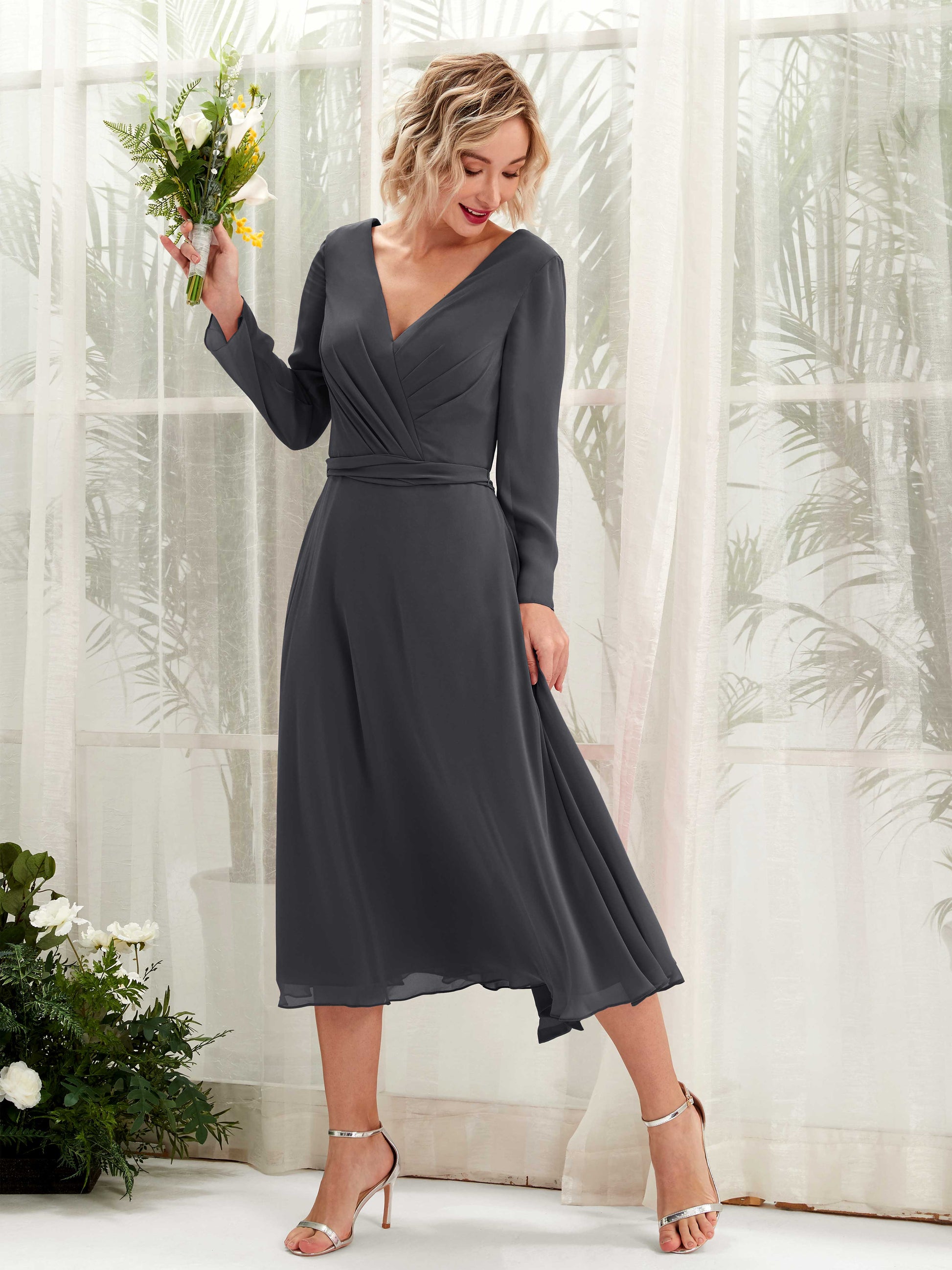 Joanna Pewter Long Sleeve Midi Dress