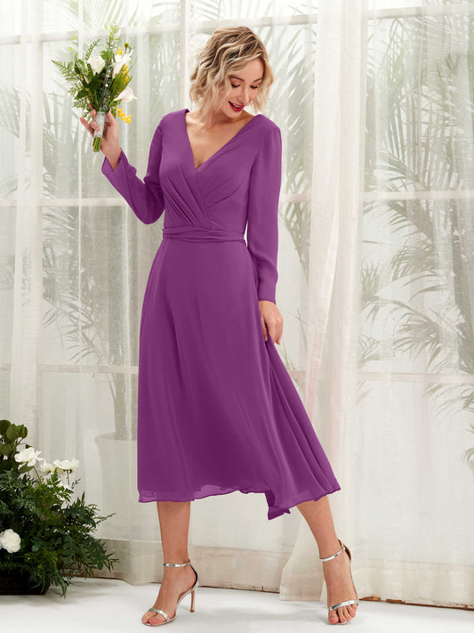 Joanna Purple Long Sleeve Midi Dress