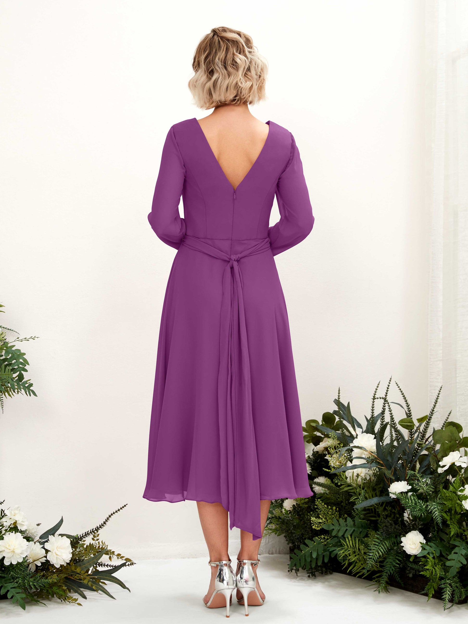 Joanna Purple Long Sleeve Midi Dress