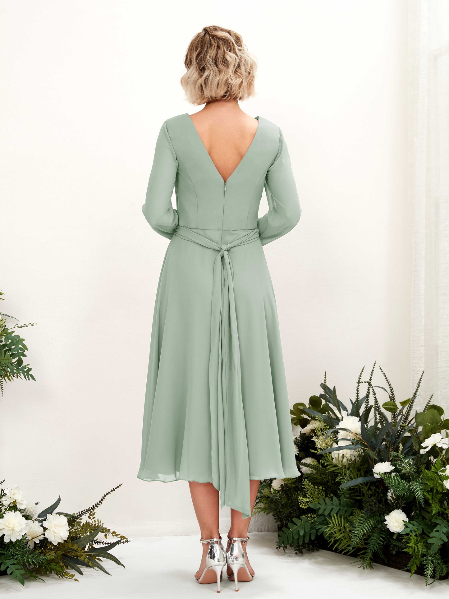 Joanna Sage Green Long Sleeve Midi Dress