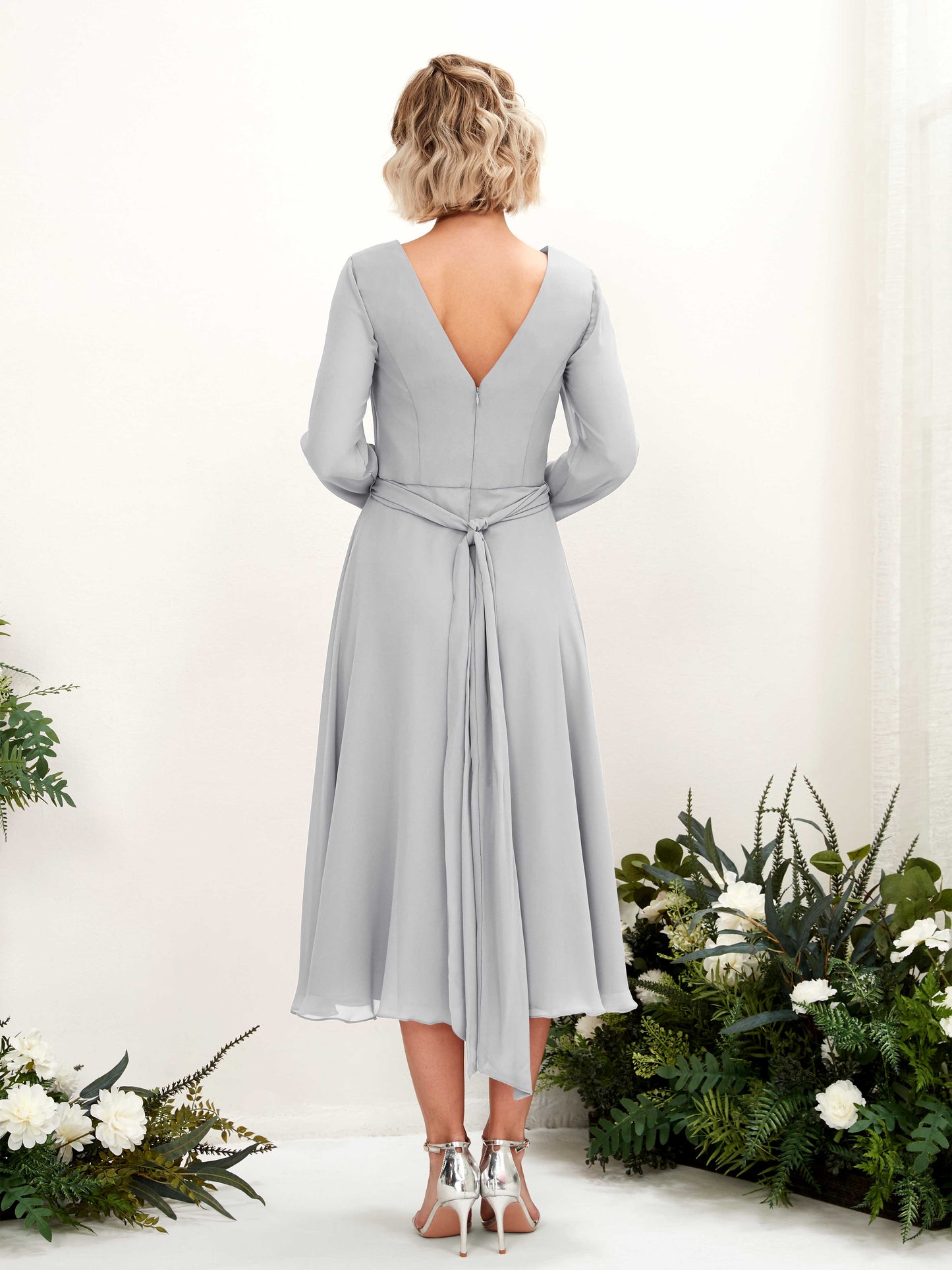 Joanna Silver Long Sleeve Midi Dress