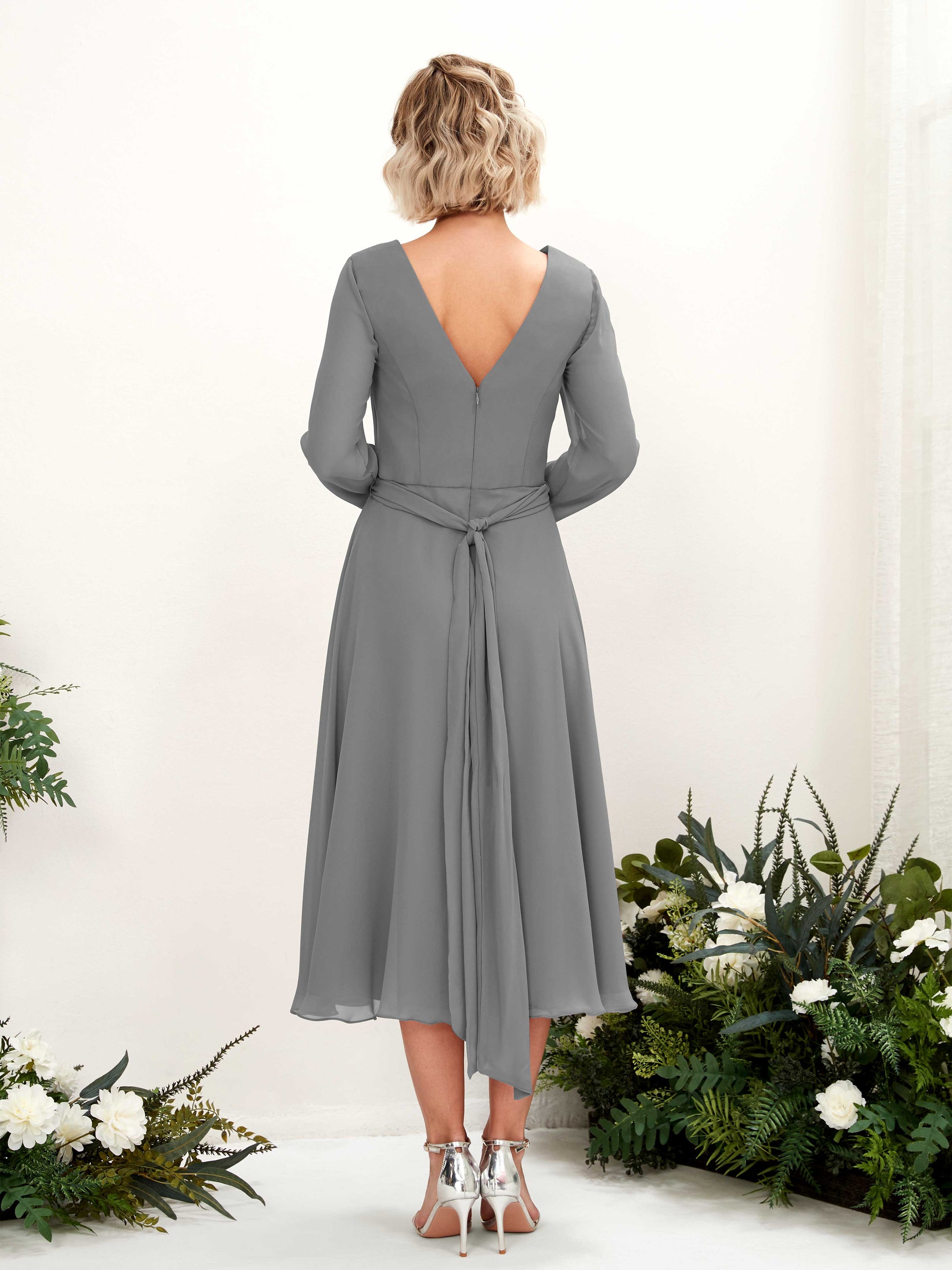 Joanna Steel Gray Long Sleeve Midi Dress