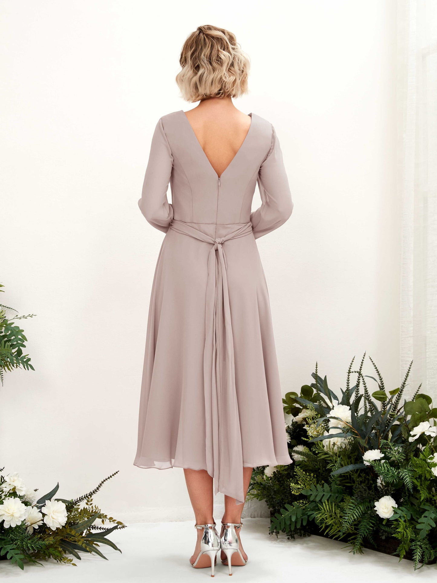 Joanna Taupe Long Sleeve Midi Dress