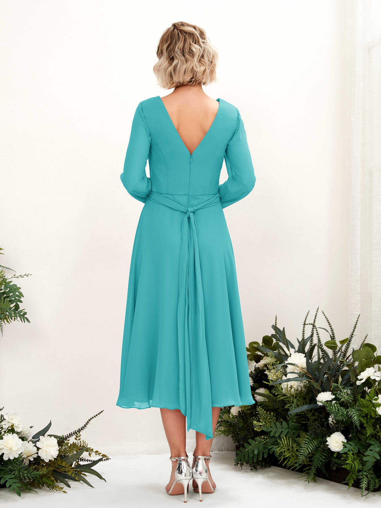 Joanna Turquoise Long Sleeve Midi Dress