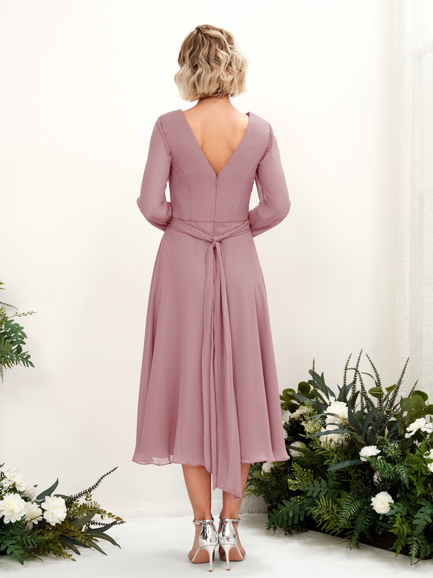 Joanna Vintage Mauve Long Sleeve Midi Dress