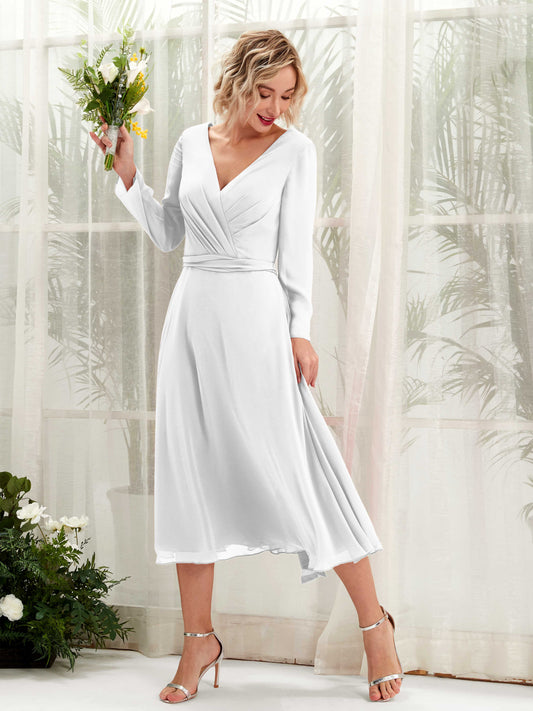 Joanna White Long Sleeve Midi Dress