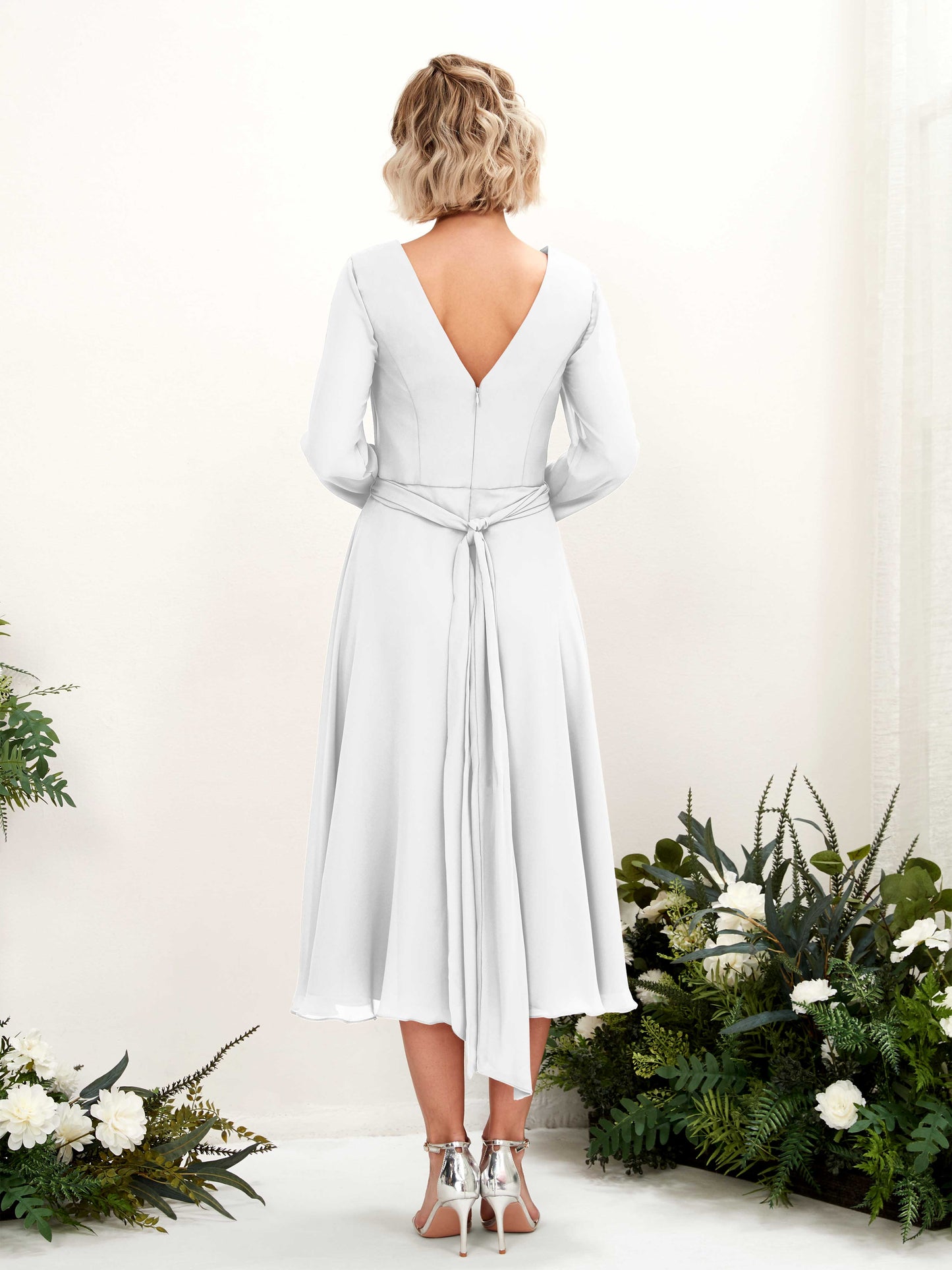 Joanna White Long Sleeve Midi Dress