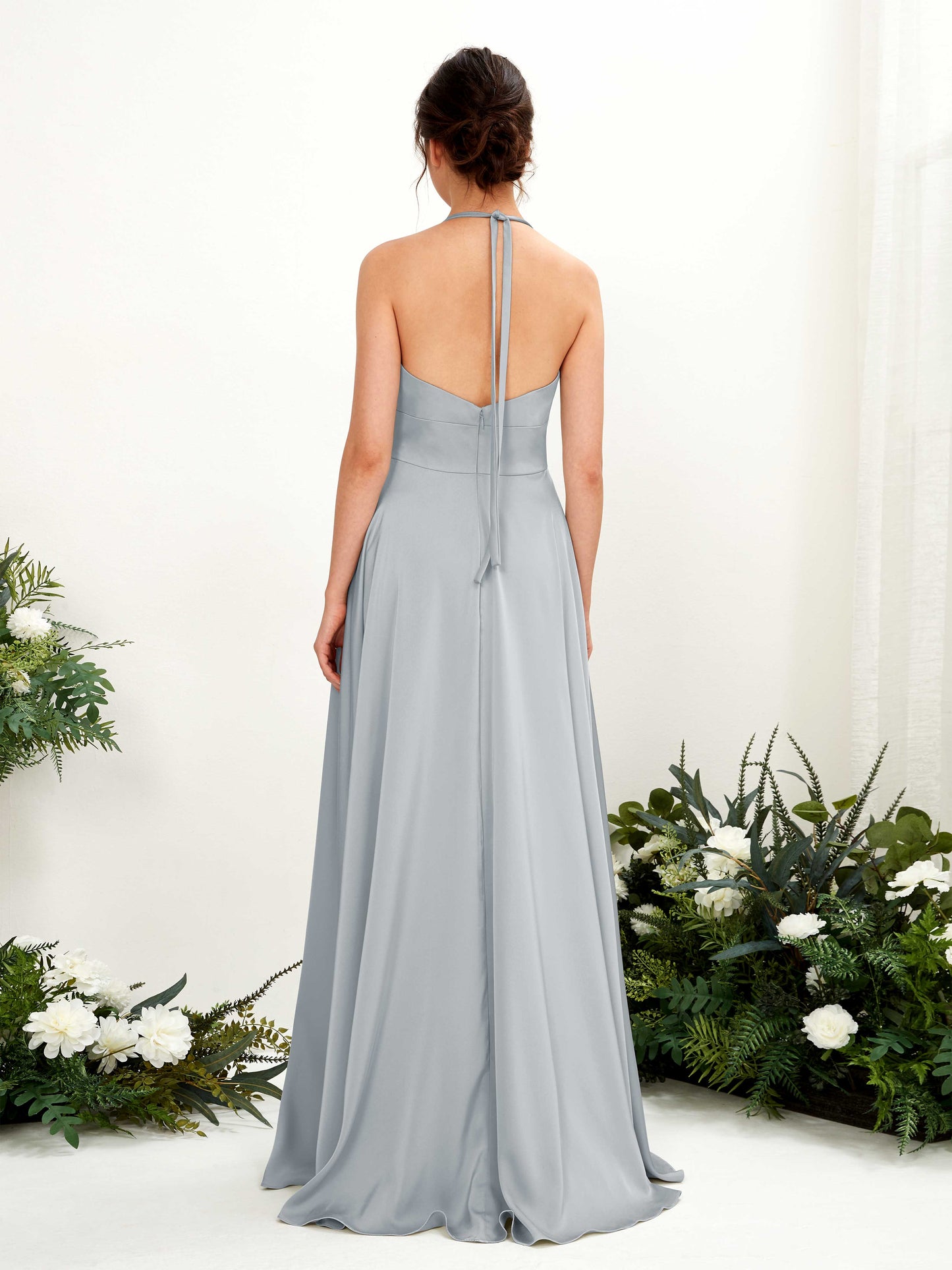 Jocelyn Baby Blue Satin Halter Maxi Dress