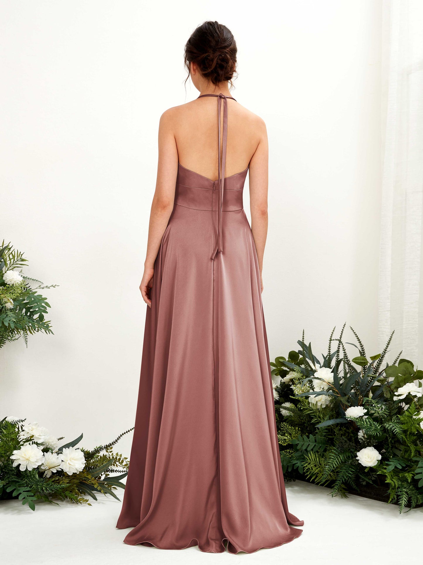 Jocelyn Desert Rose Satin Halter Maxi Dress