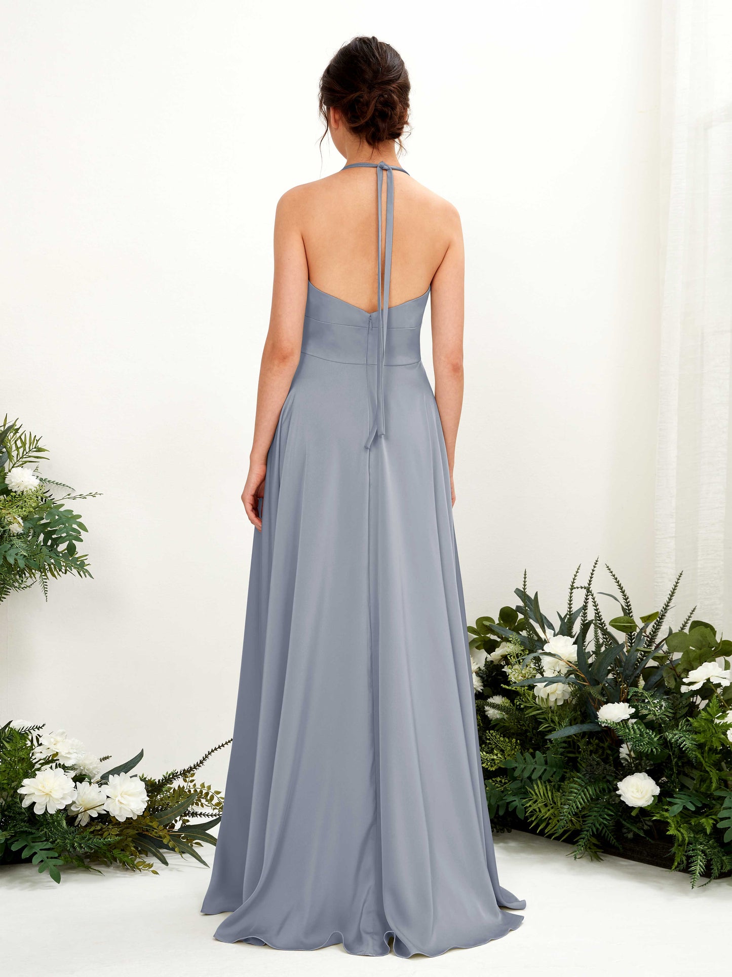 Jocelyn Dusty Blue Satin Halter Maxi Dress