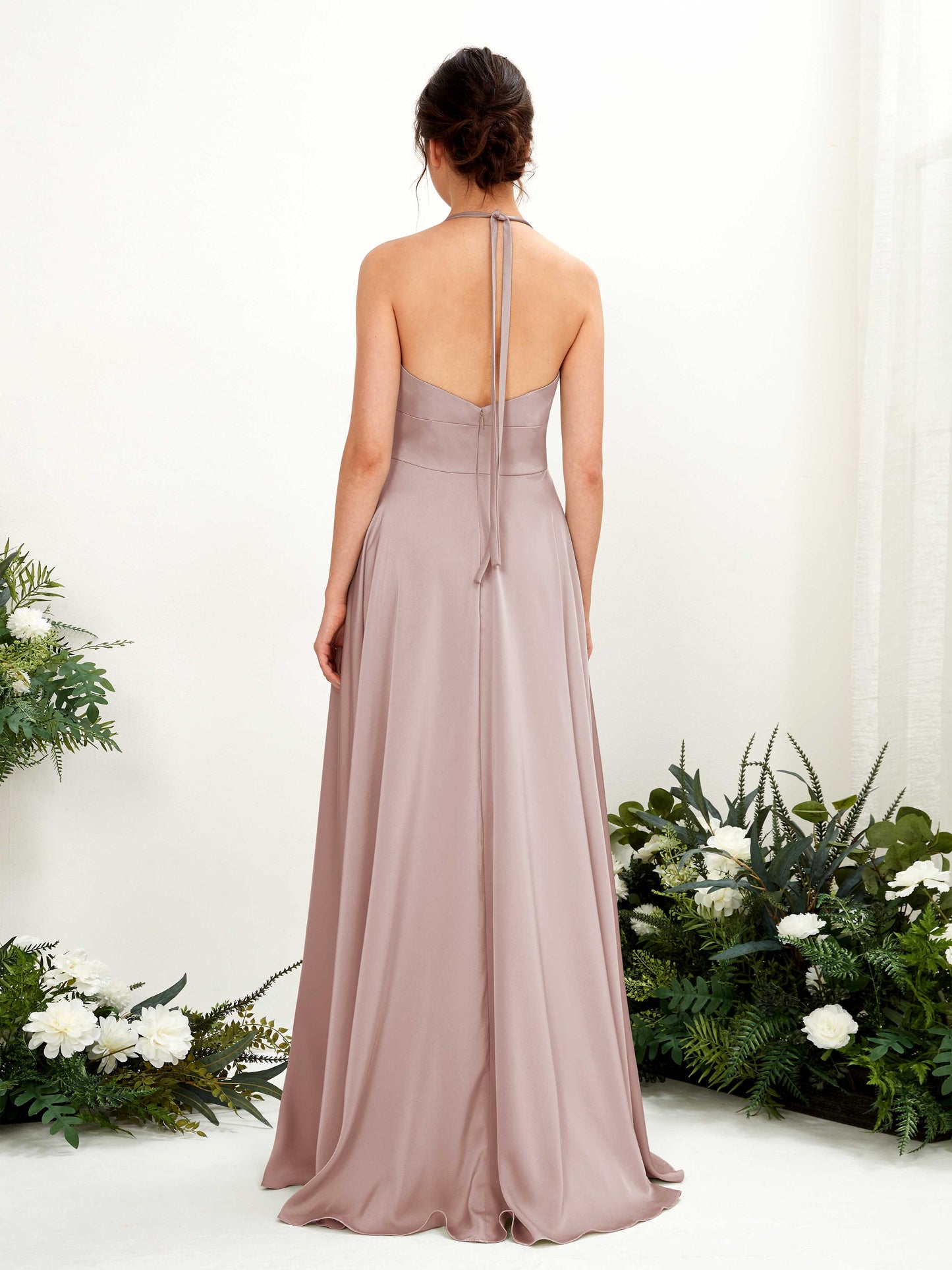 Jocelyn Dusty Rose Satin Halter Maxi Dress