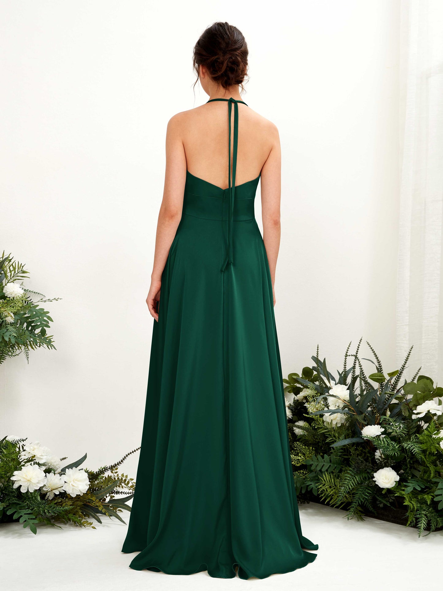 Jocelyn Hunter Green Satin Halter Maxi Dress